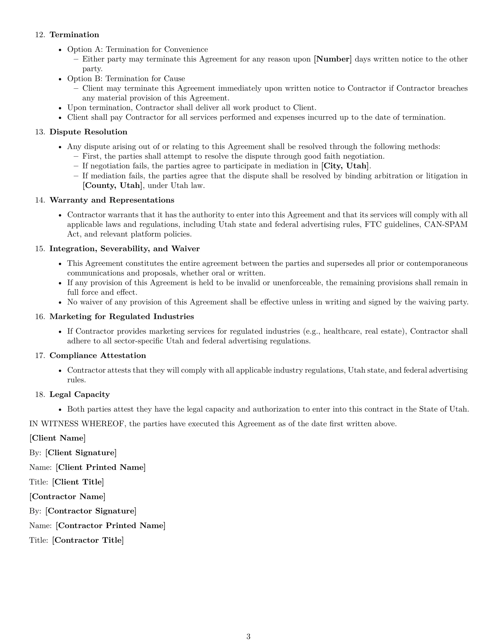 Preview page 3 of Free Utah marketing independent contractor agreement template