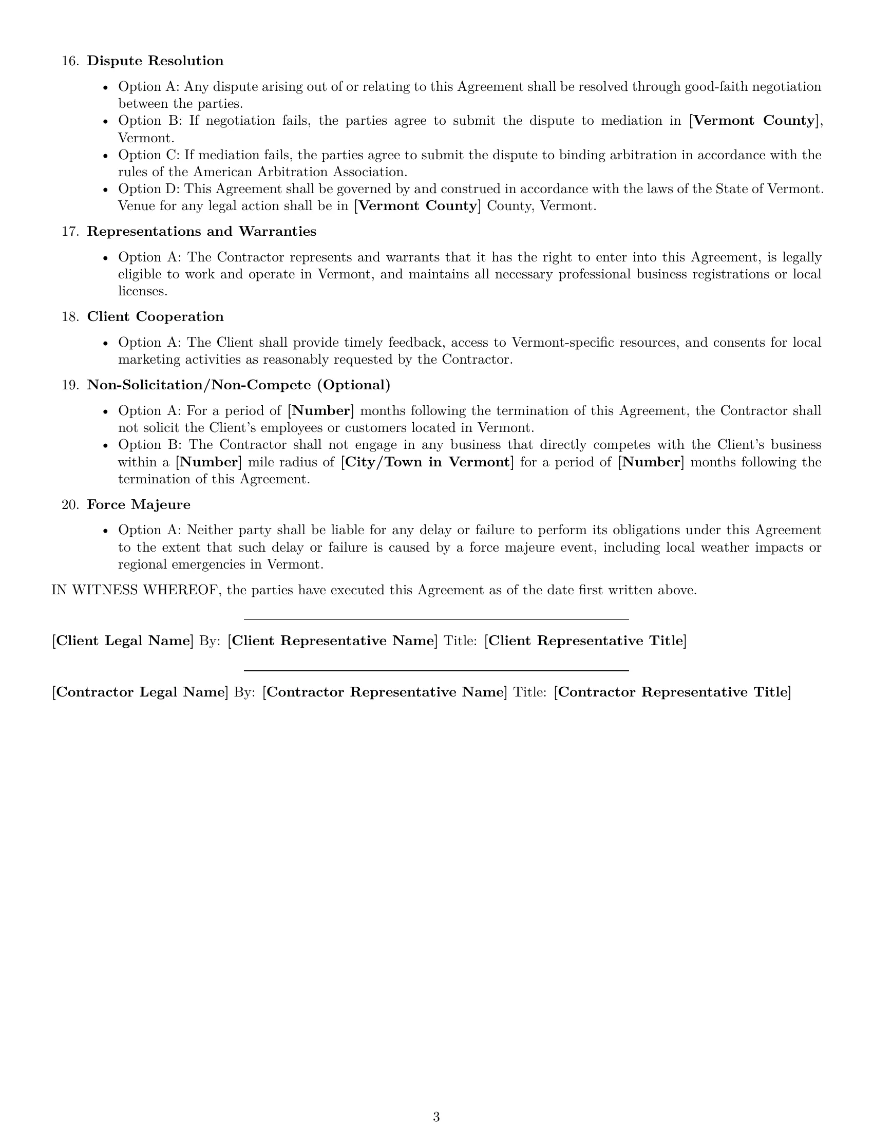 Preview page 3 of Free Vermont marketing independent contractor agreement template