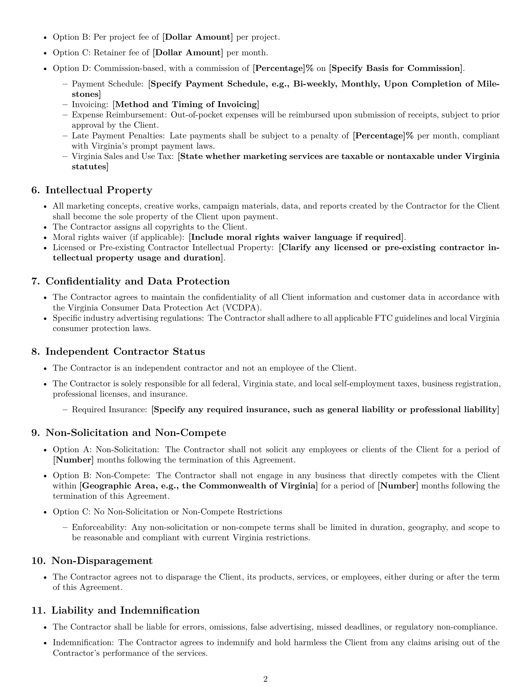 Preview page 2 of Free Virginia marketing independent contractor agreement template