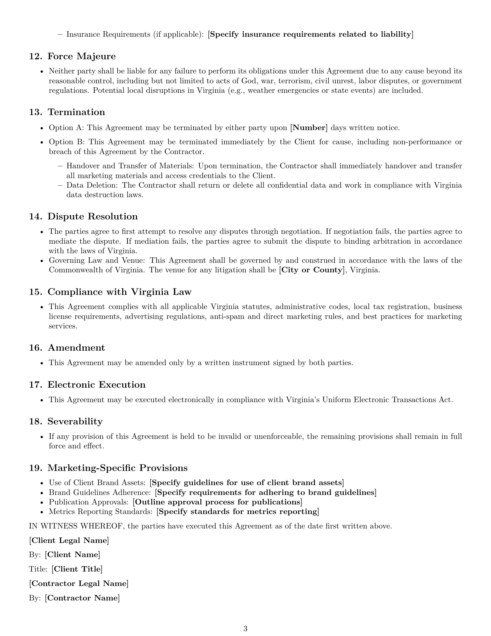 Preview page 3 of Free Virginia marketing independent contractor agreement template
