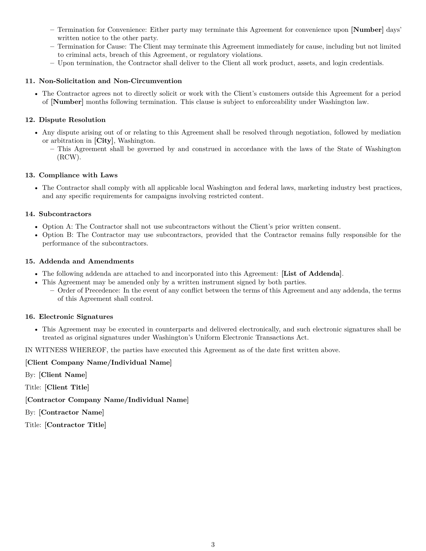 Preview page 3 of Free Washington marketing independent contractor agreement template