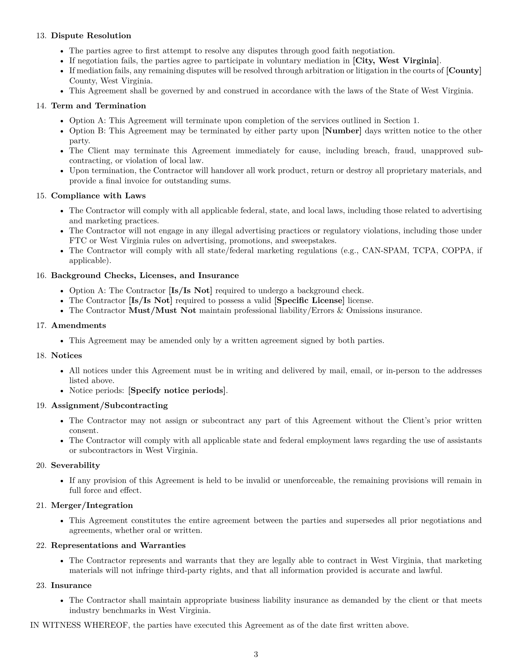 Preview page 3 of Free West Virginia marketing independent contractor agreement template