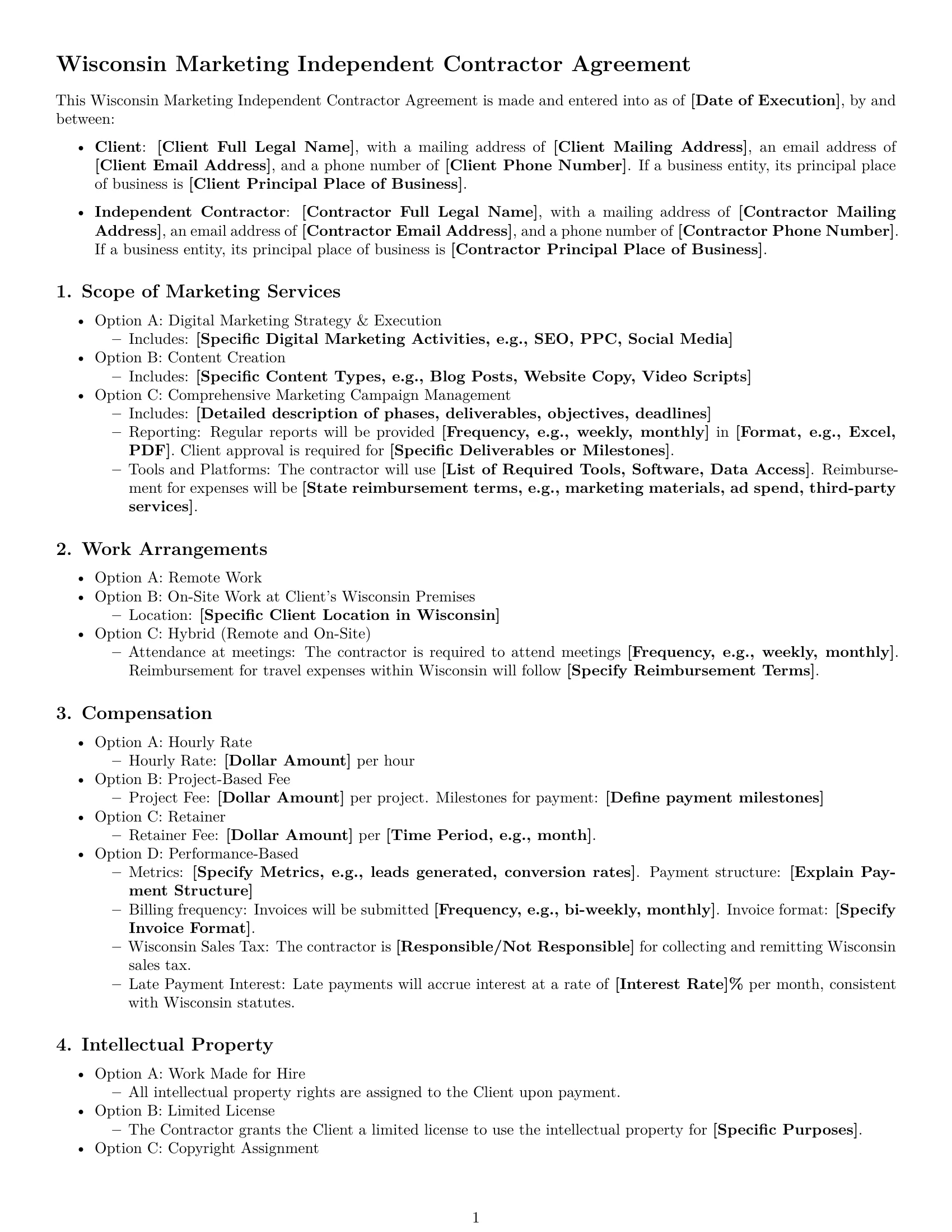 Preview page 1 of Free Wisconsin marketing independent contractor agreement template