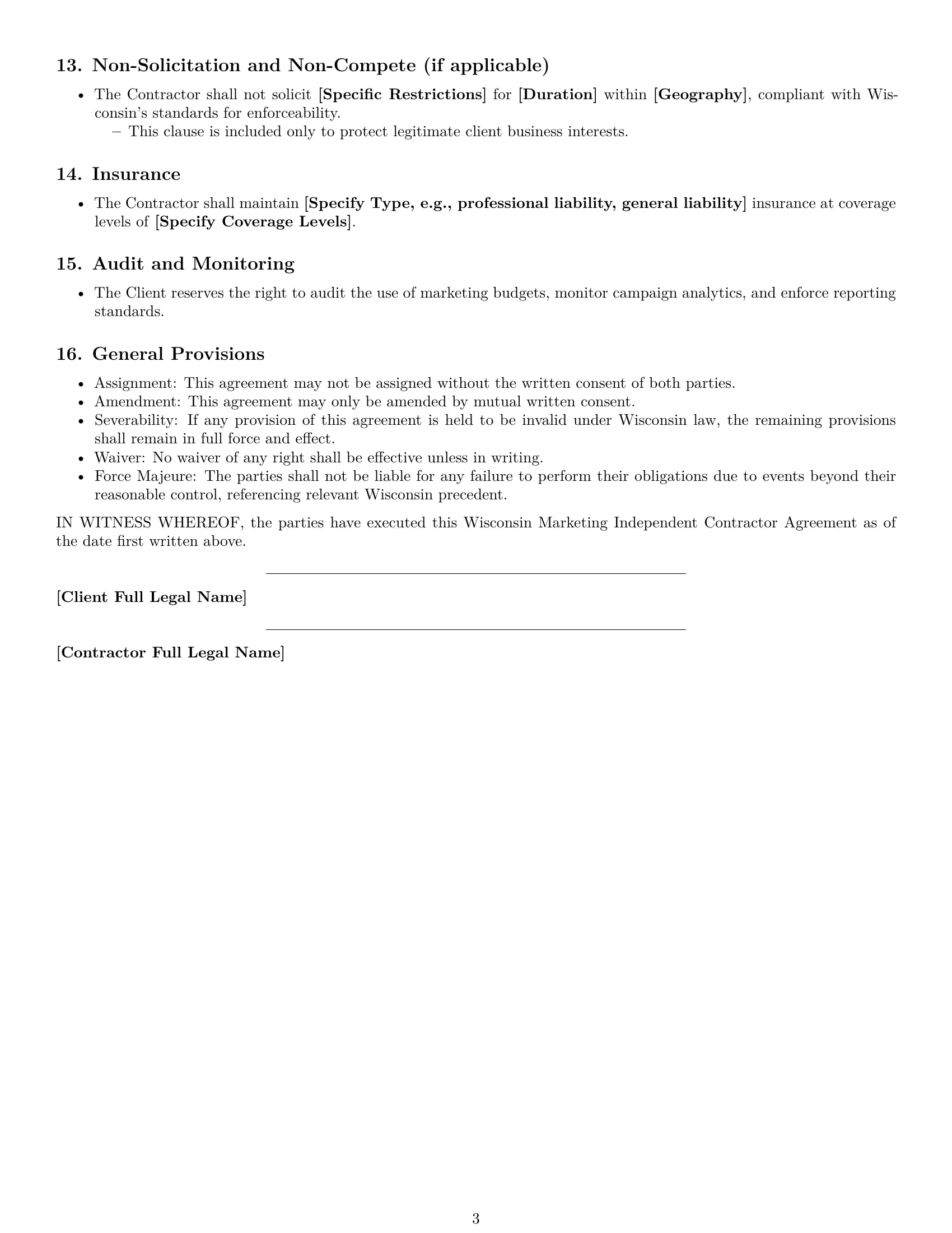 Preview page 3 of Free Wisconsin marketing independent contractor agreement template
