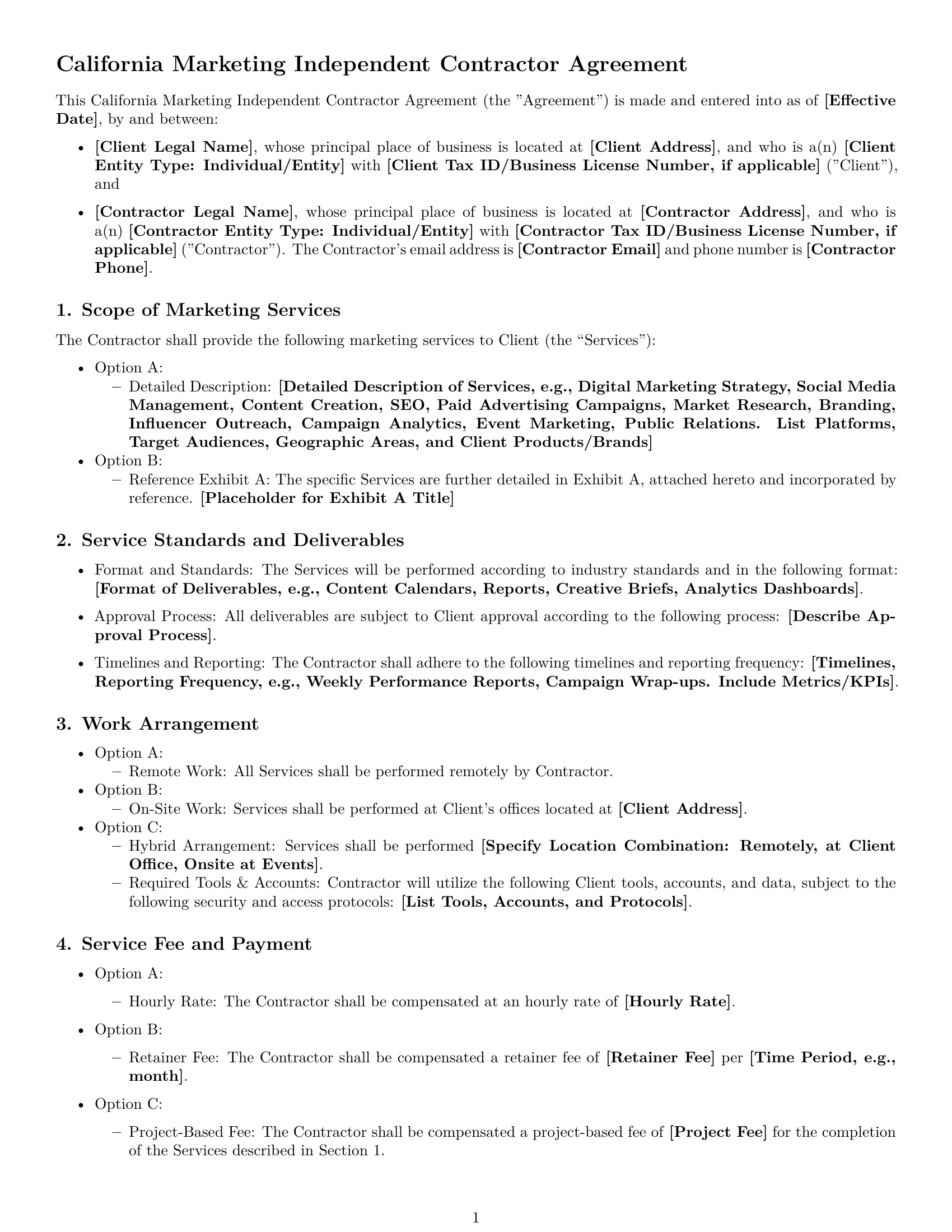 Preview page 1 of Free California marketing independent contractor agreement template