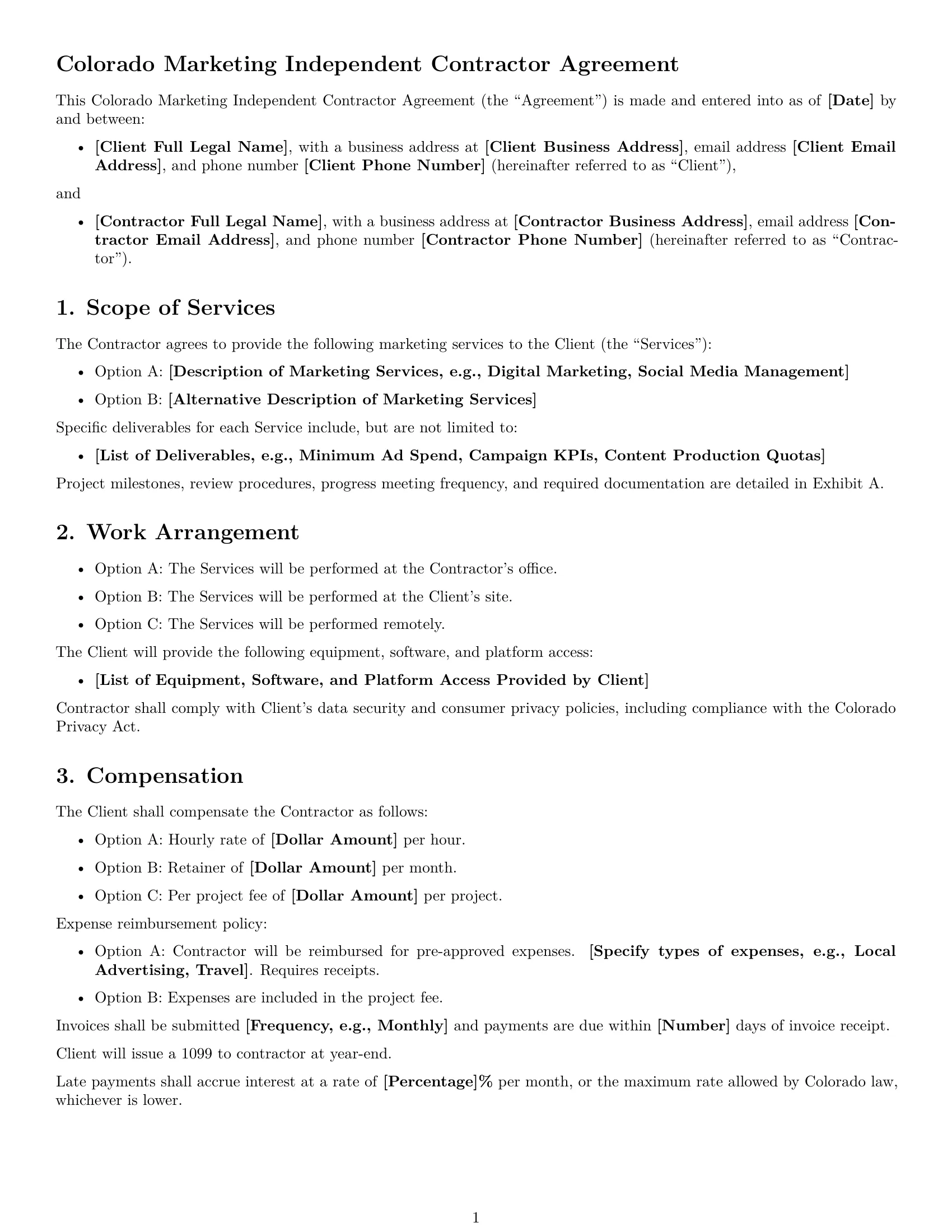 Preview page 1 of Free Colorado marketing independent contractor agreement template