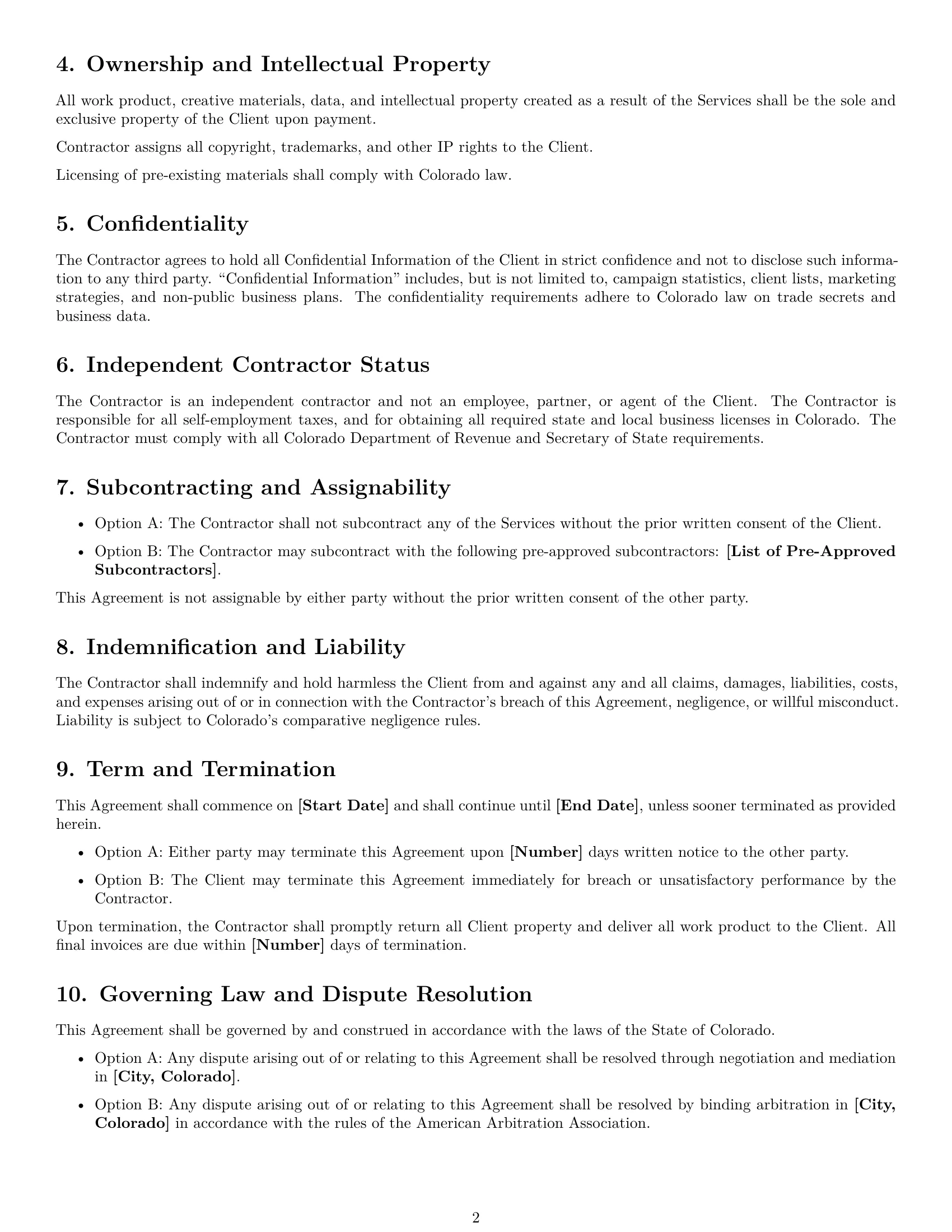 Preview page 2 of Free Colorado marketing independent contractor agreement template