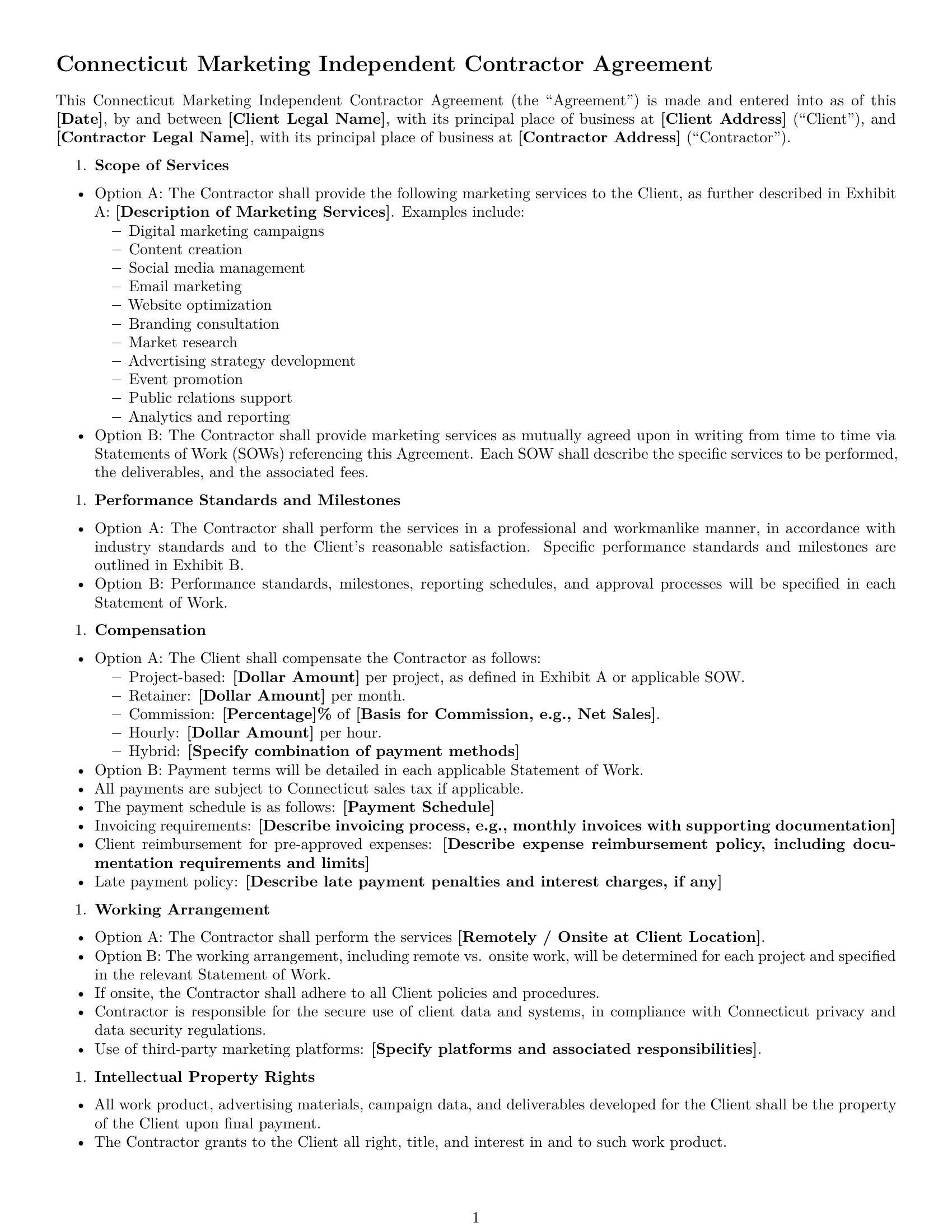 Preview page 1 of Free Connecticut marketing independent contractor agreement template