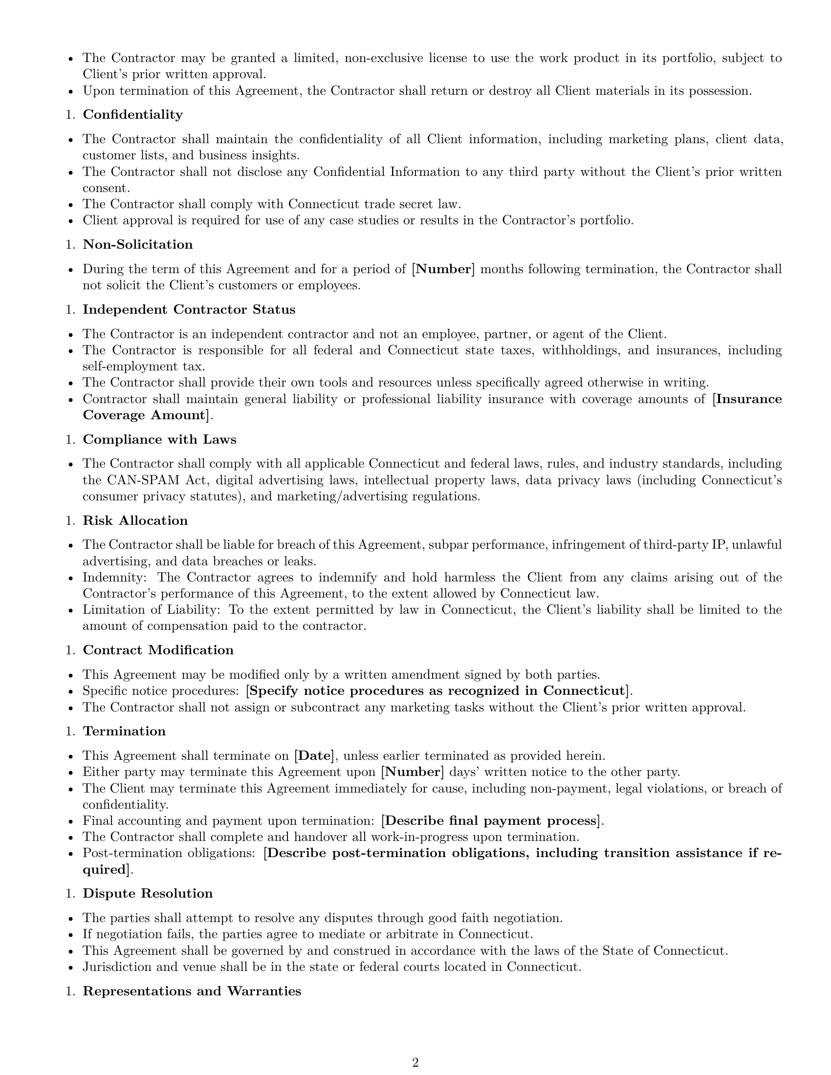 Preview page 2 of Free Connecticut marketing independent contractor agreement template