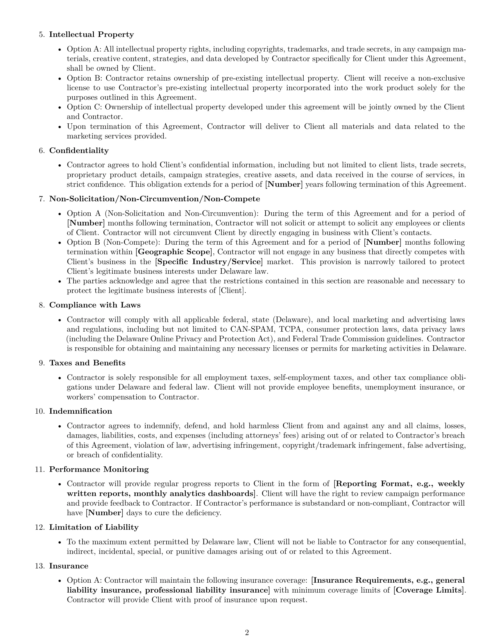 Preview page 2 of Free Delaware marketing independent contractor agreement template