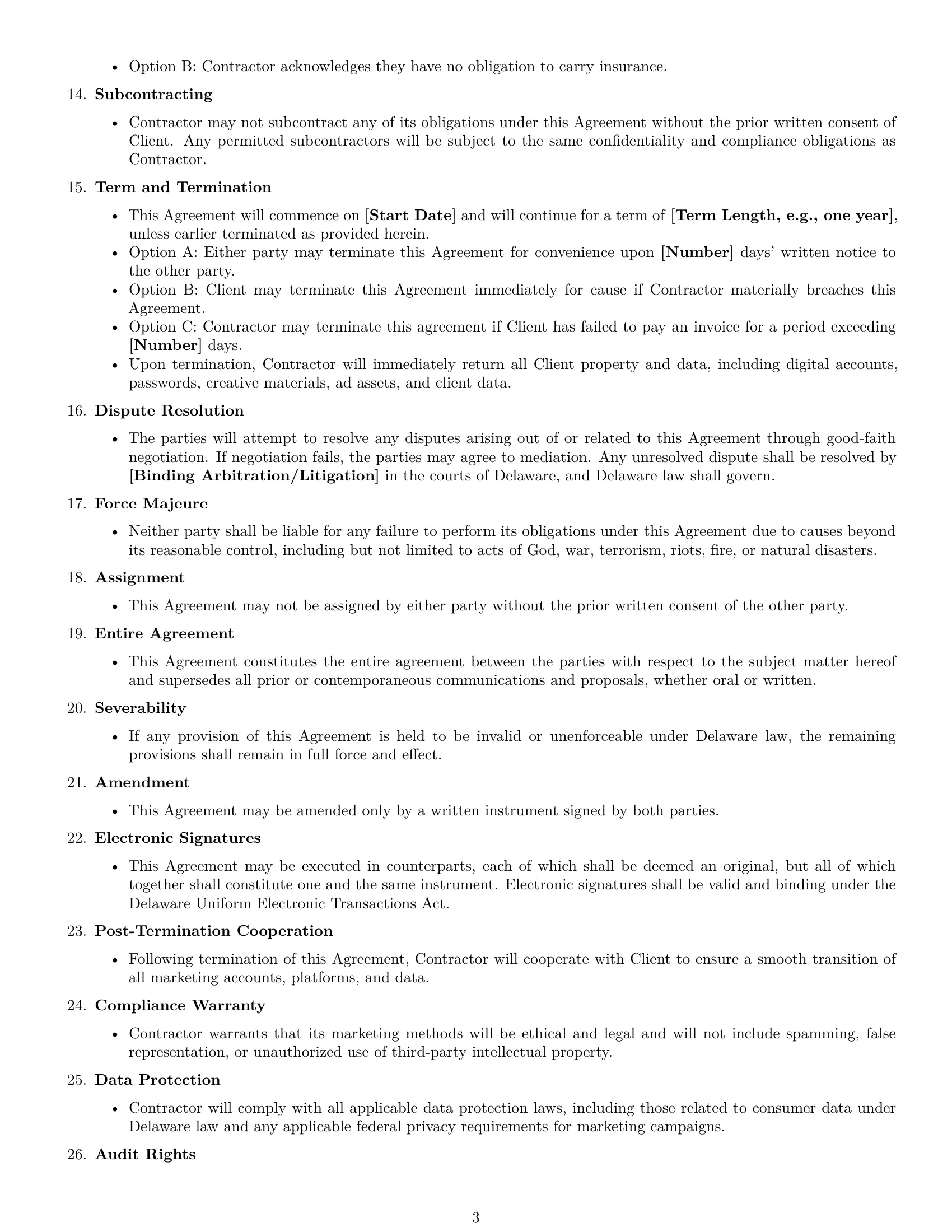 Preview page 3 of Free Delaware marketing independent contractor agreement template