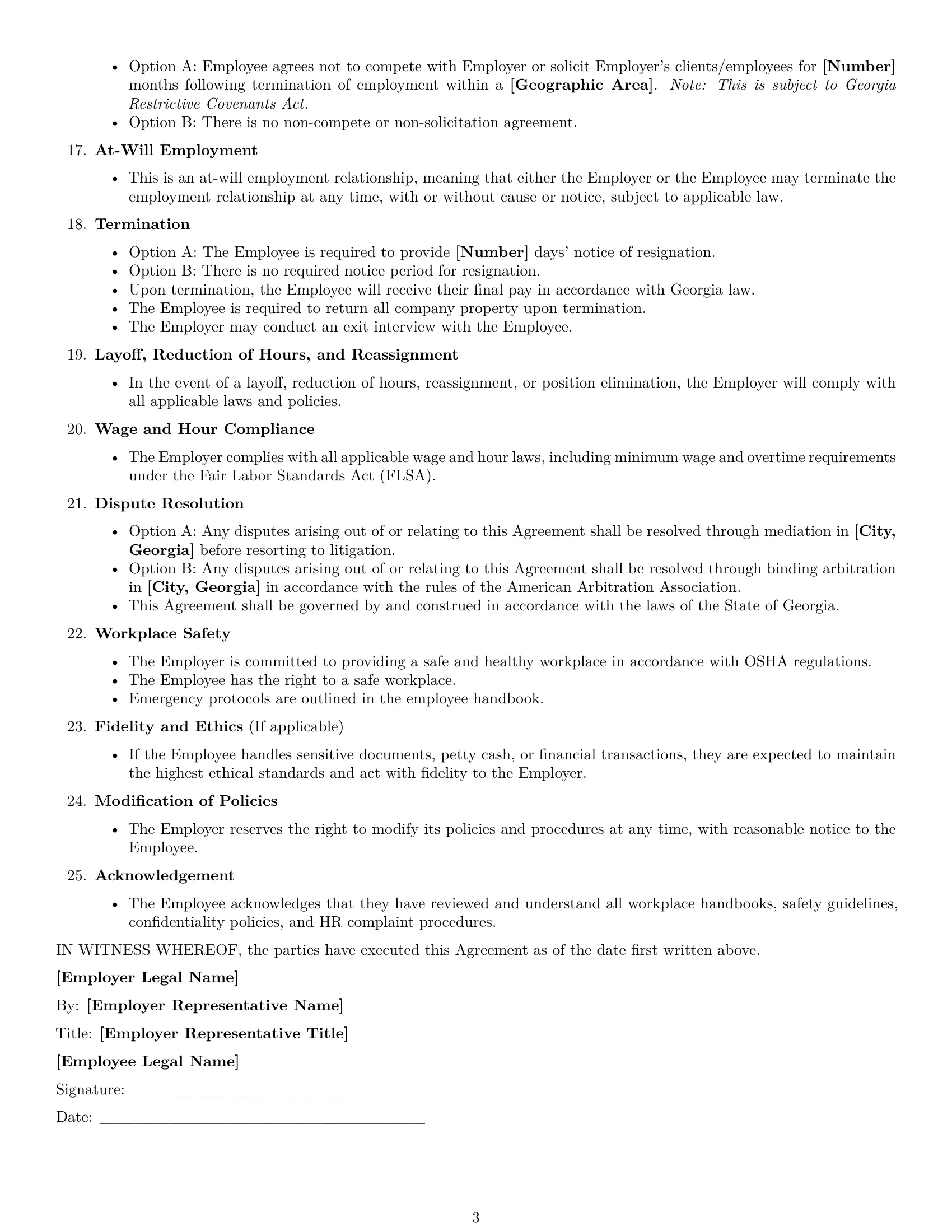 Preview page 3 of Free Georgia office assistant employment contract template