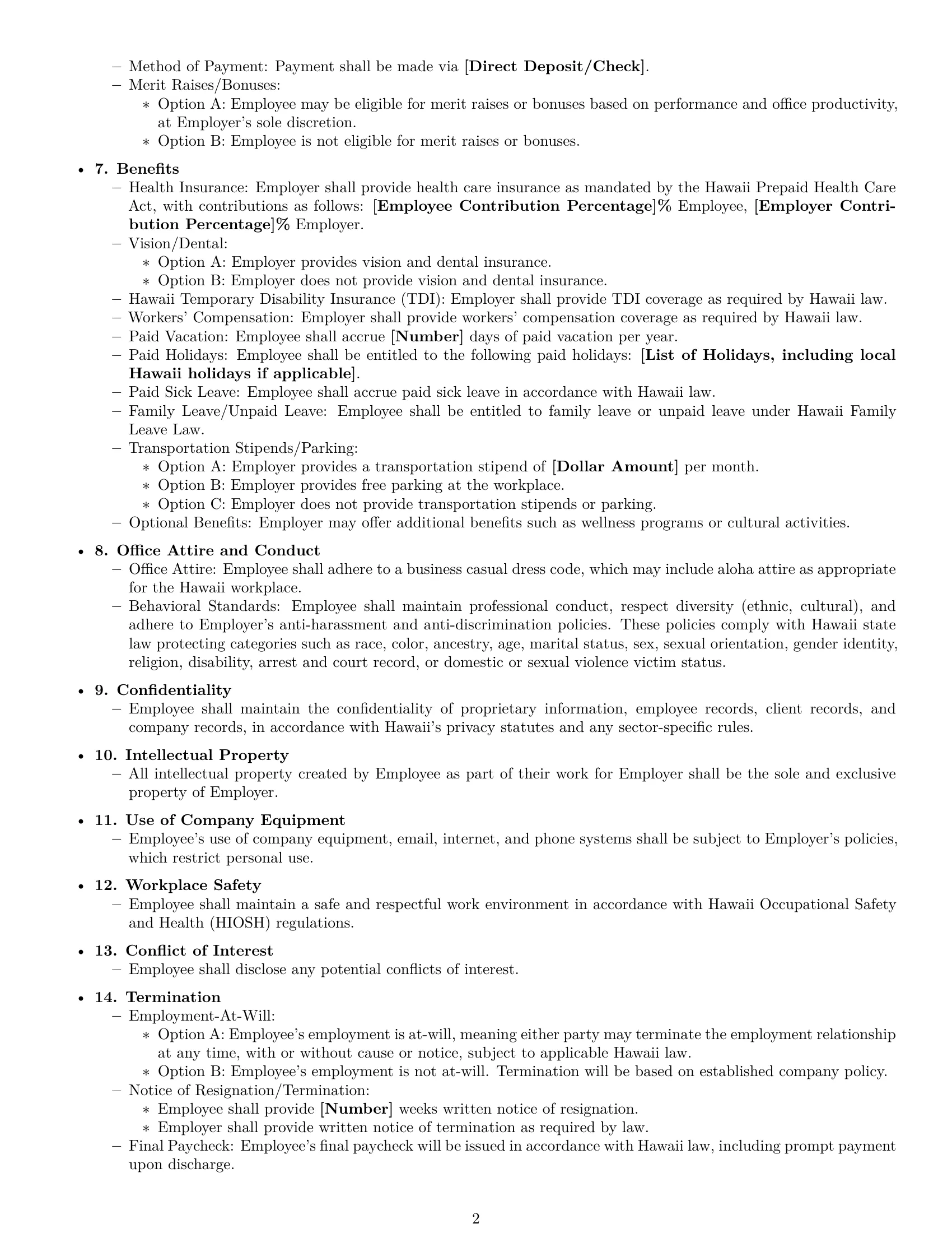 Preview page 2 of Free Hawaii office assistant employment contract template