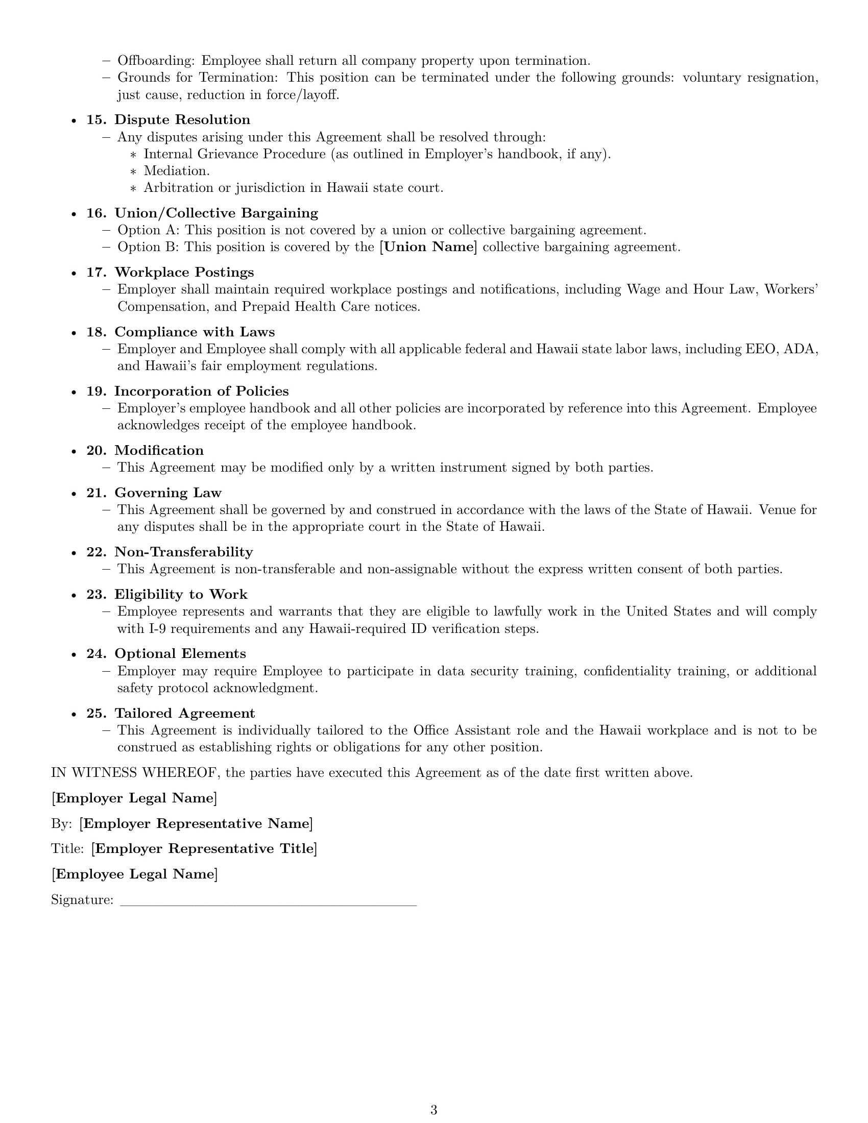 Preview page 3 of Free Hawaii office assistant employment contract template