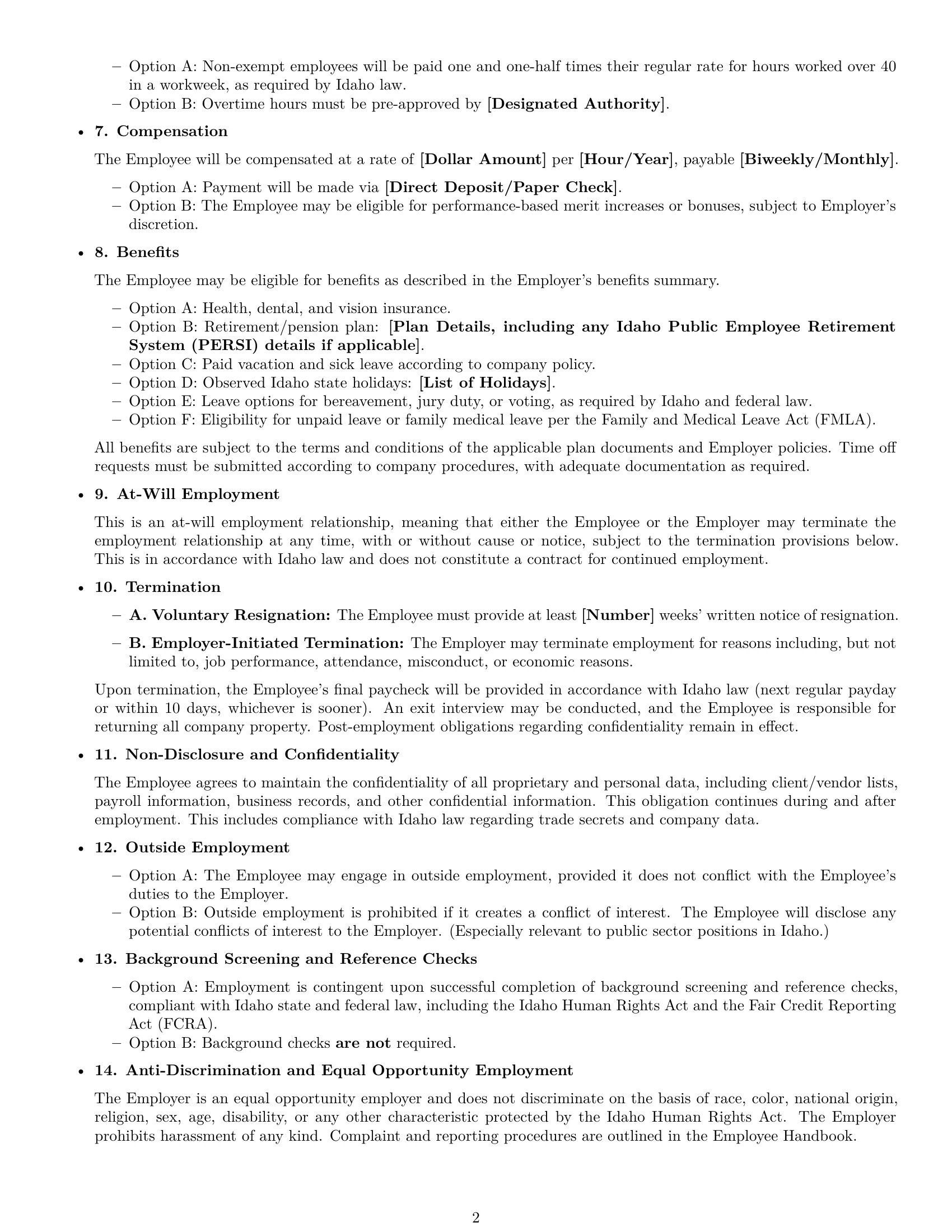 Preview page 2 of Free Idaho office assistant employment contract template