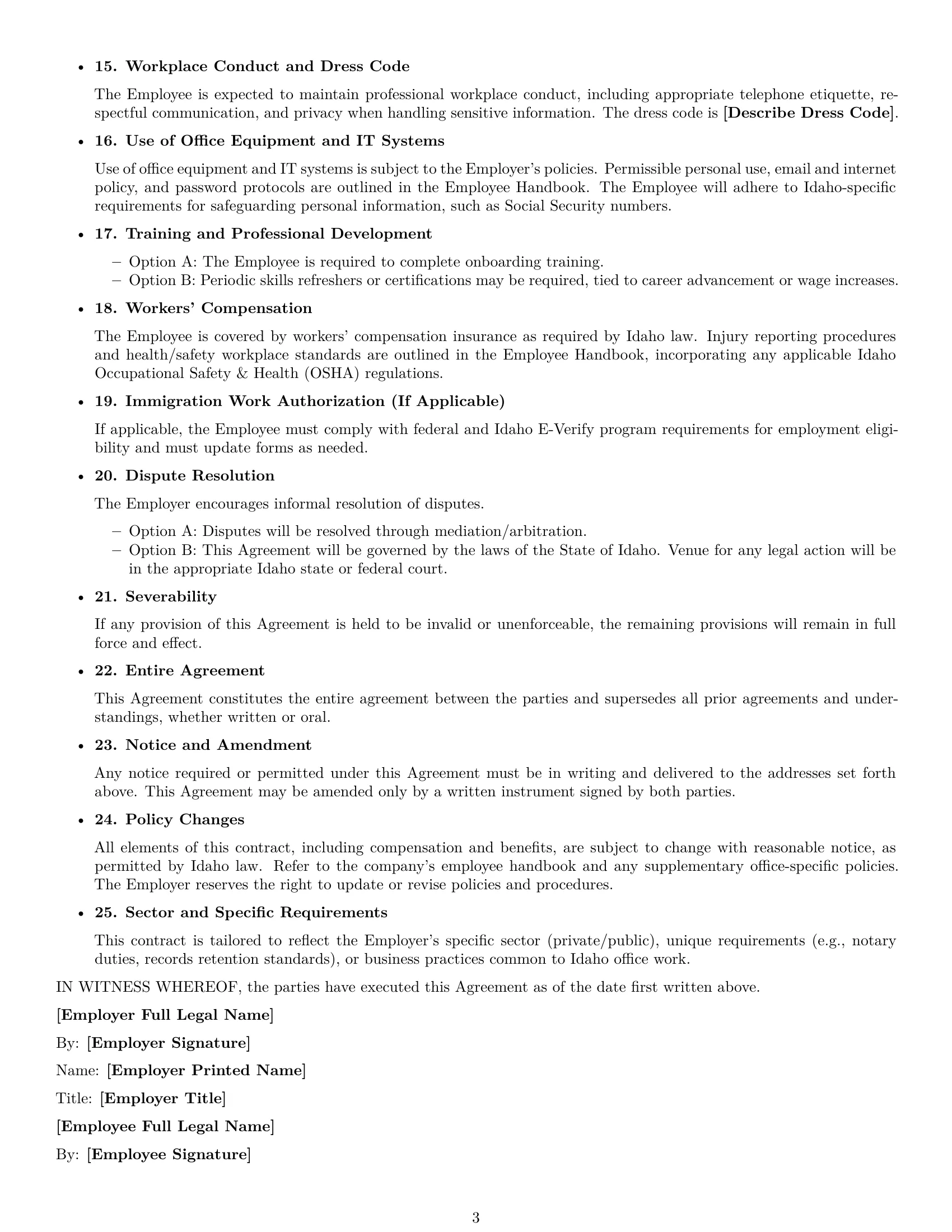Preview page 3 of Free Idaho office assistant employment contract template