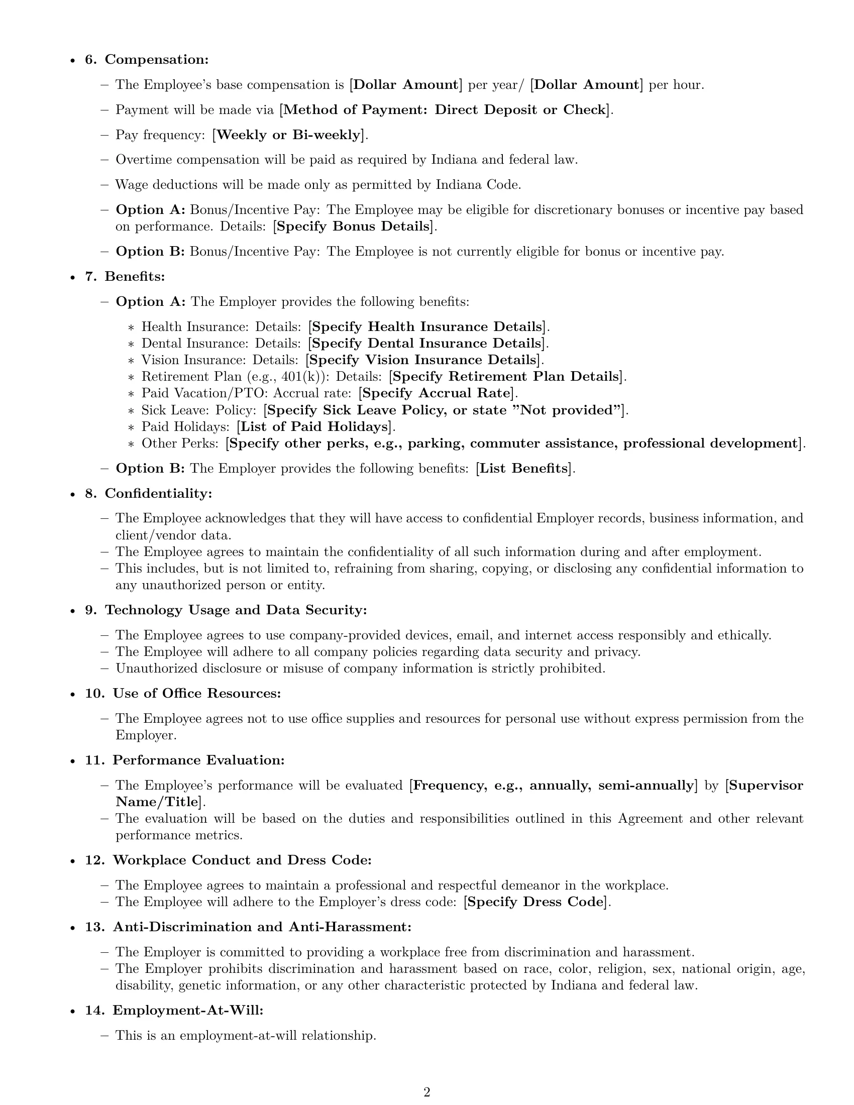 Preview page 2 of Free Indiana office assistant employment contract template