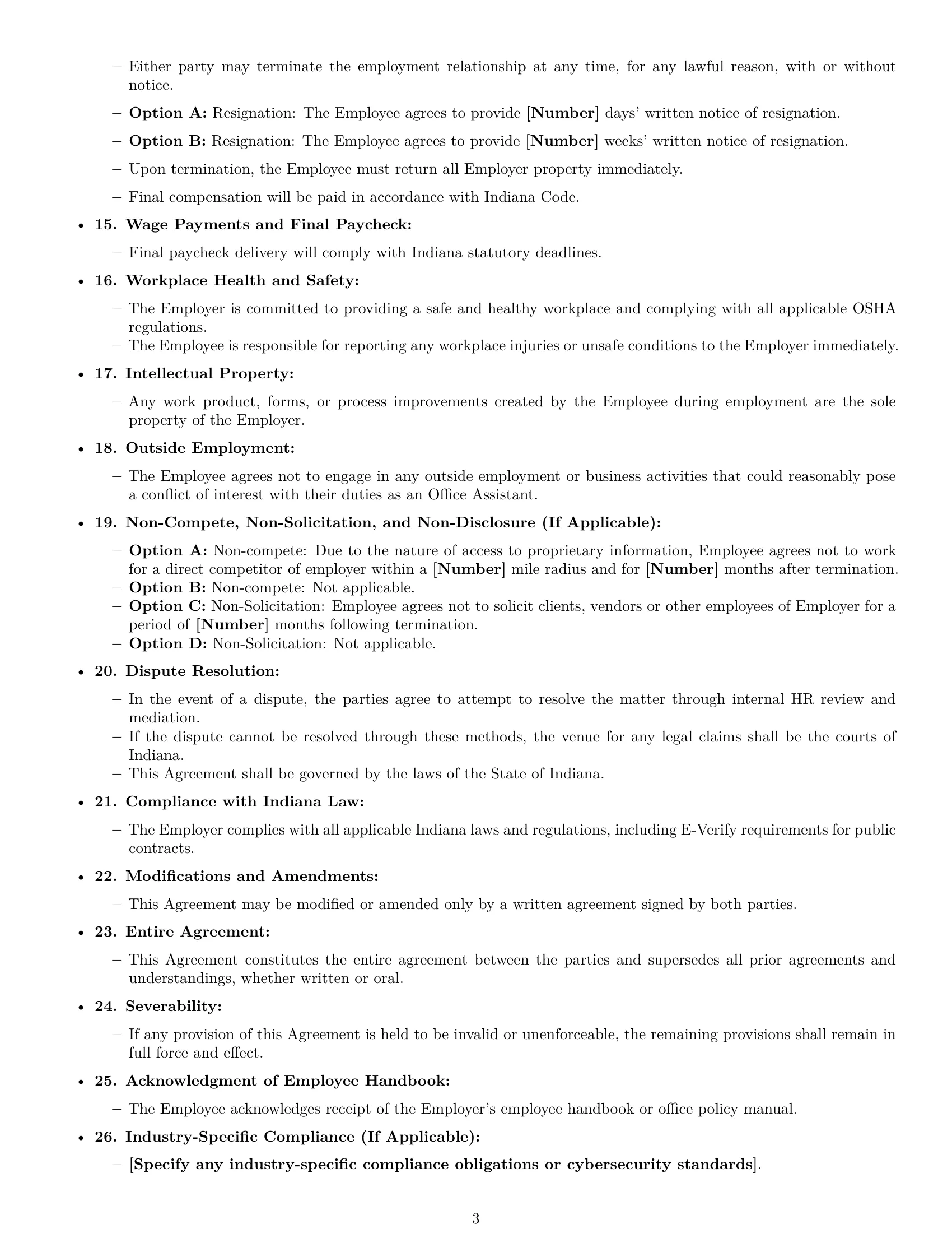 Preview page 3 of Free Indiana office assistant employment contract template
