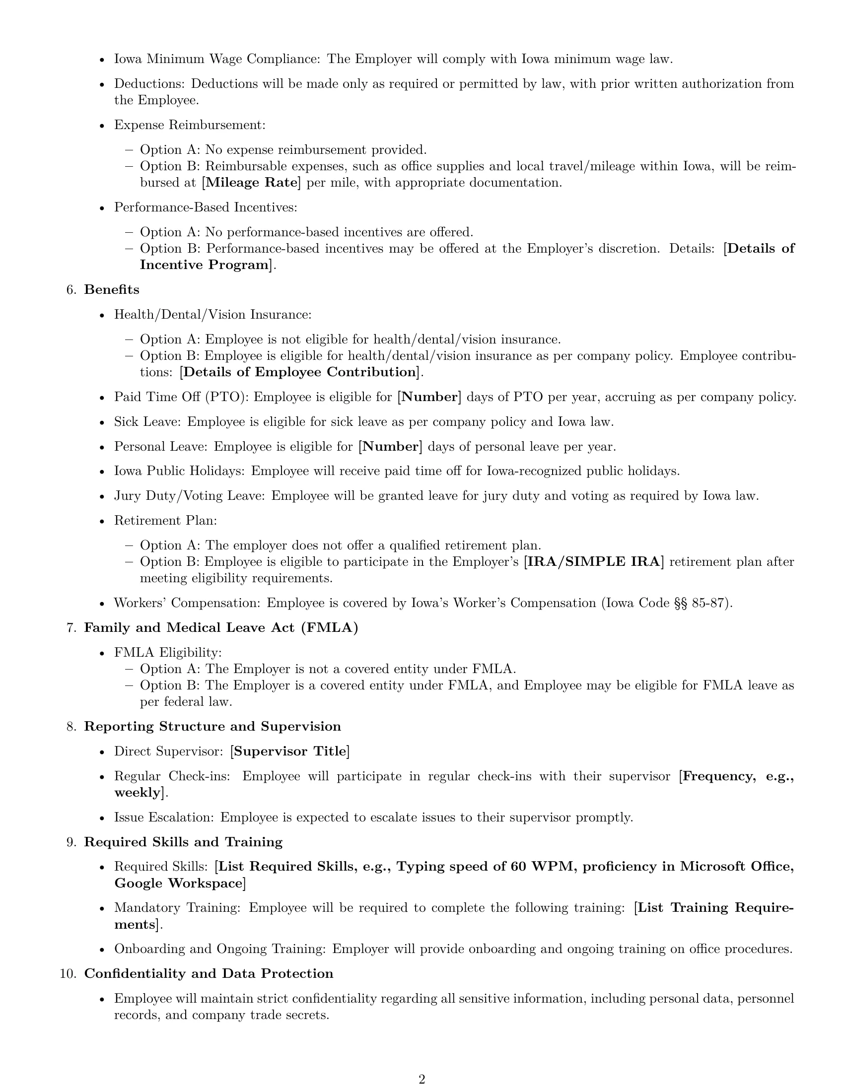 Preview page 2 of Free Iowa office assistant employment contract template