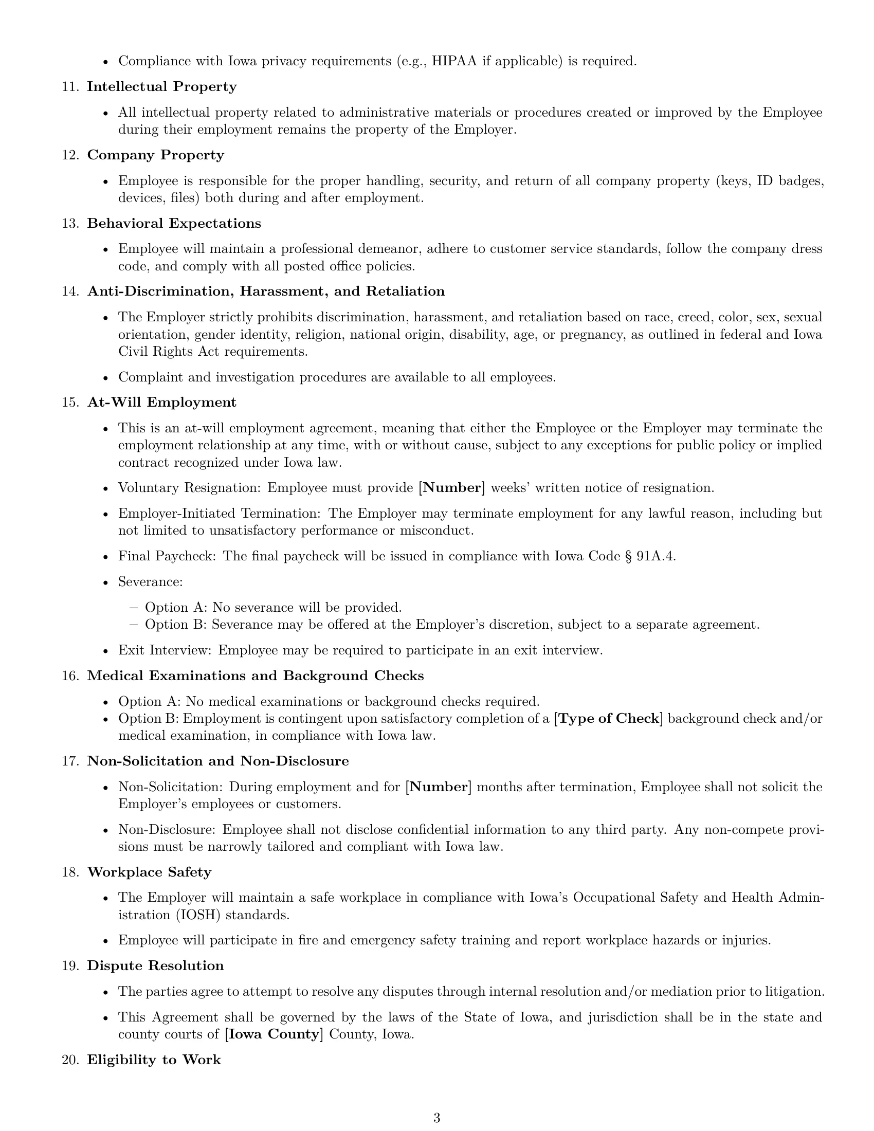 Preview page 3 of Free Iowa office assistant employment contract template