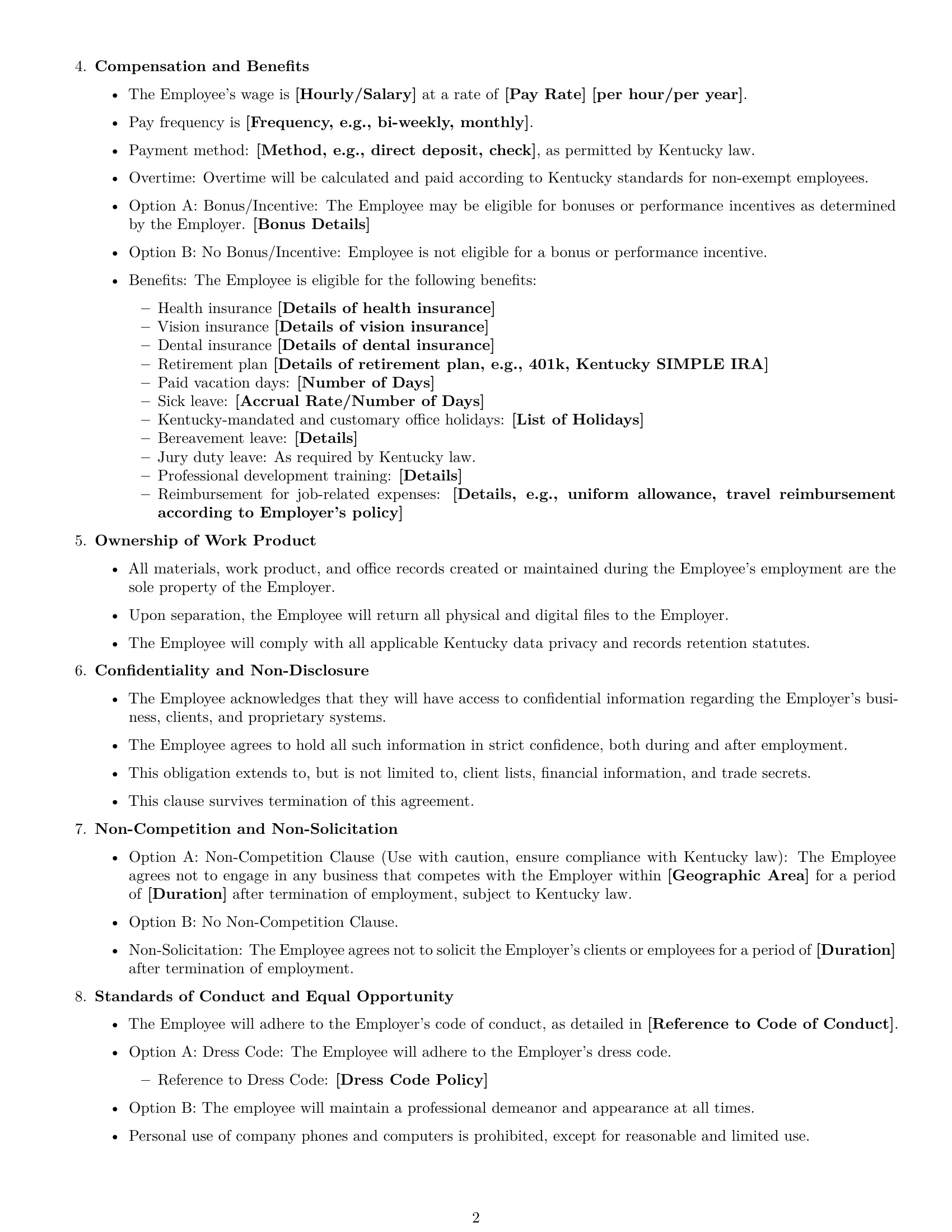 Preview page 2 of Free Kentucky office assistant employment contract template