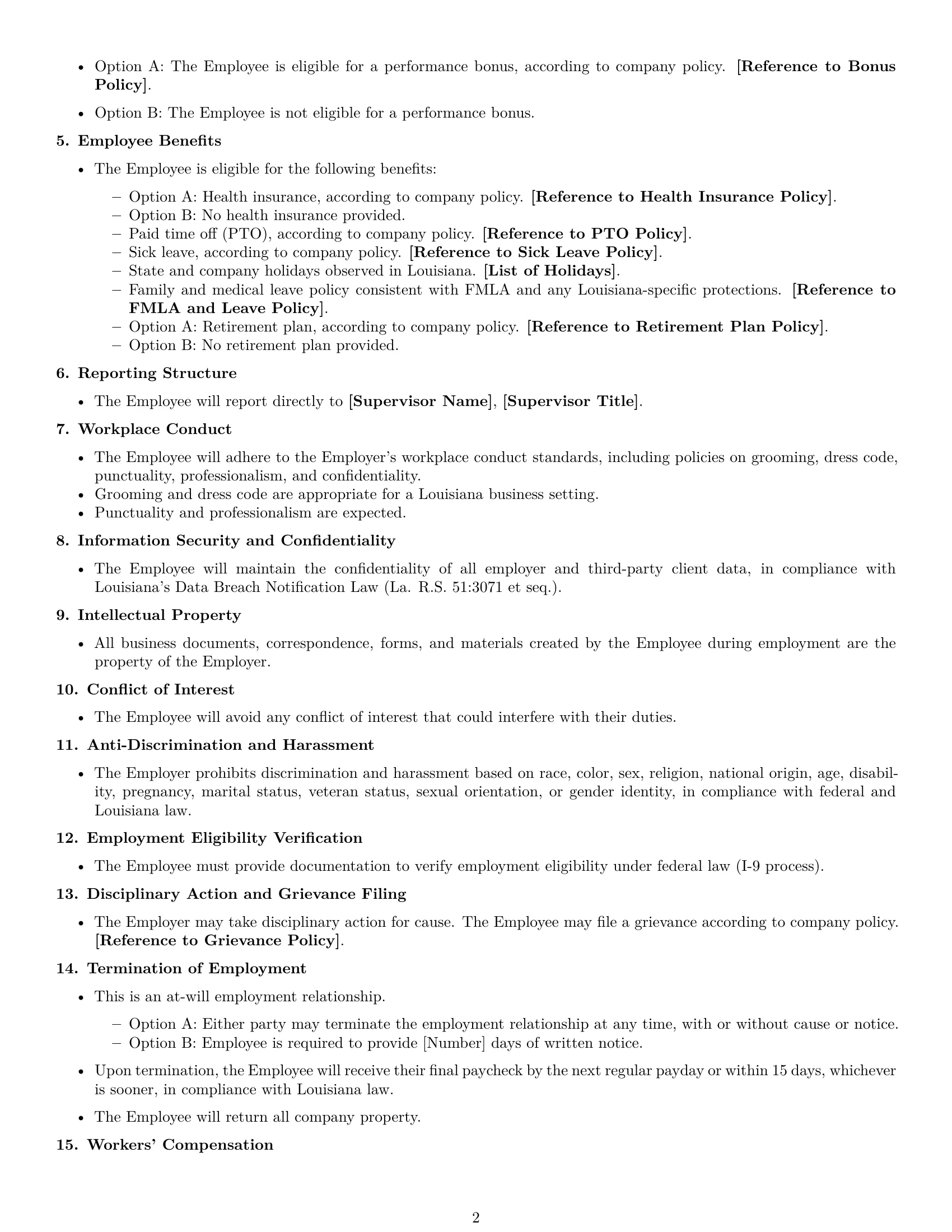 Preview page 2 of Free Louisiana office assistant employment contract template
