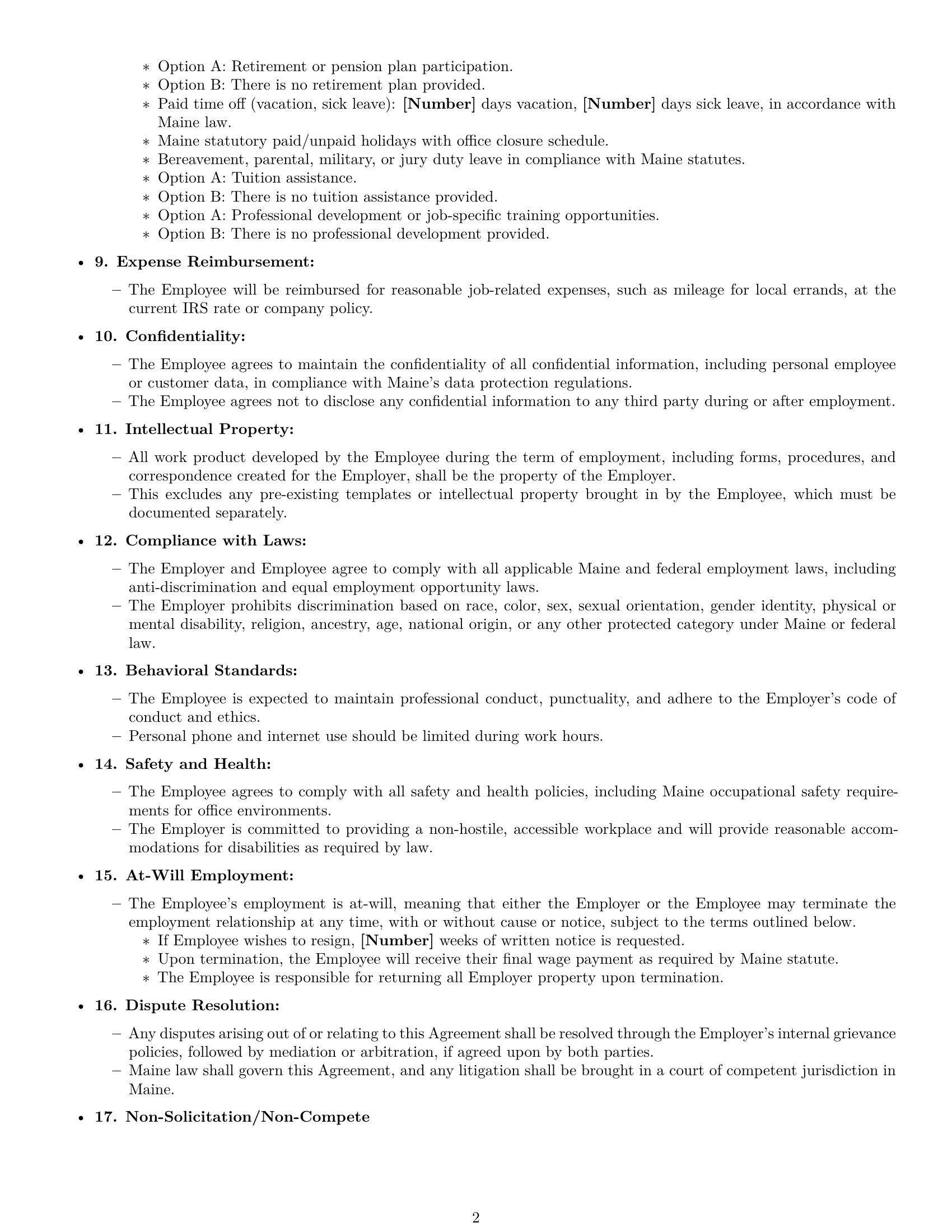Preview page 2 of Free Maine office assistant employment contract template