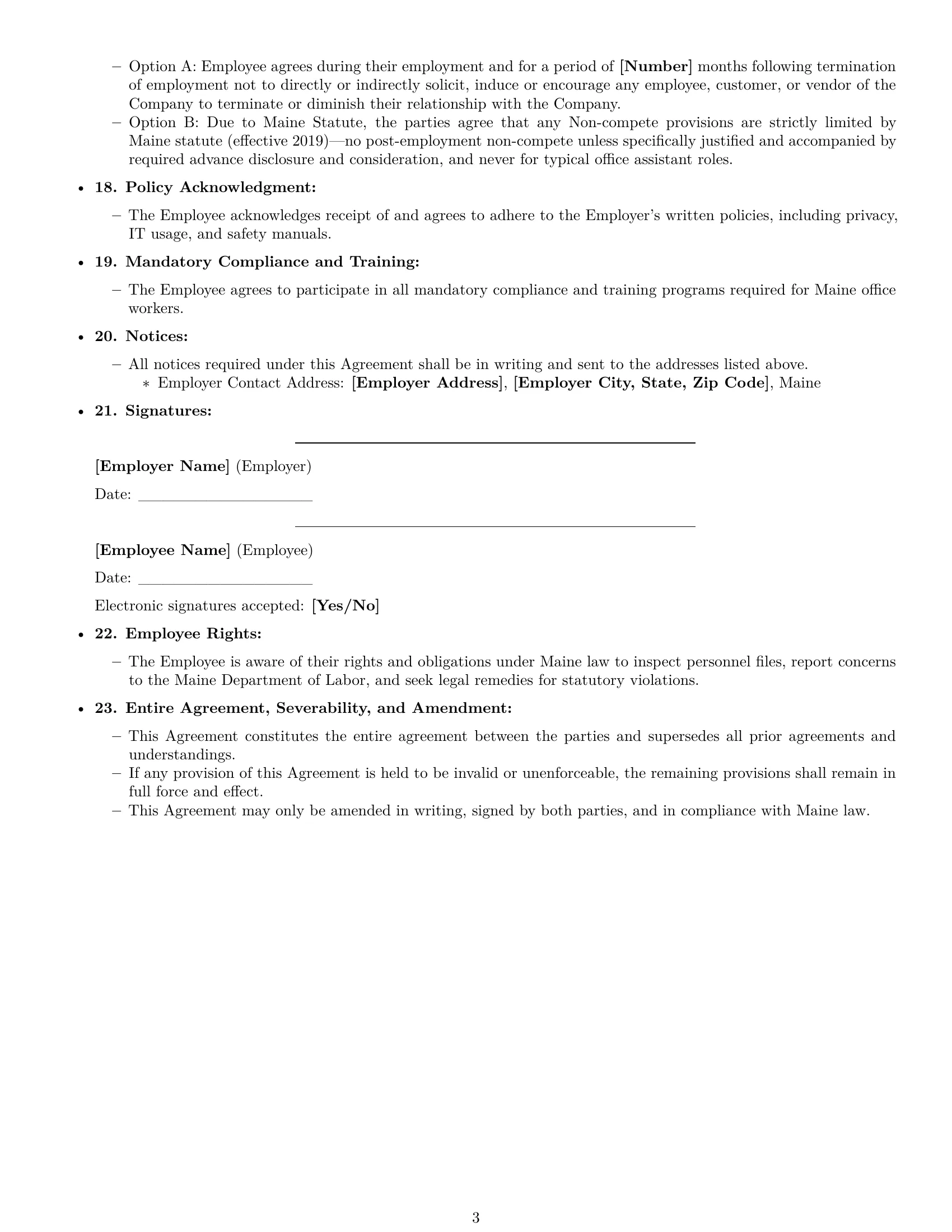Preview page 3 of Free Maine office assistant employment contract template