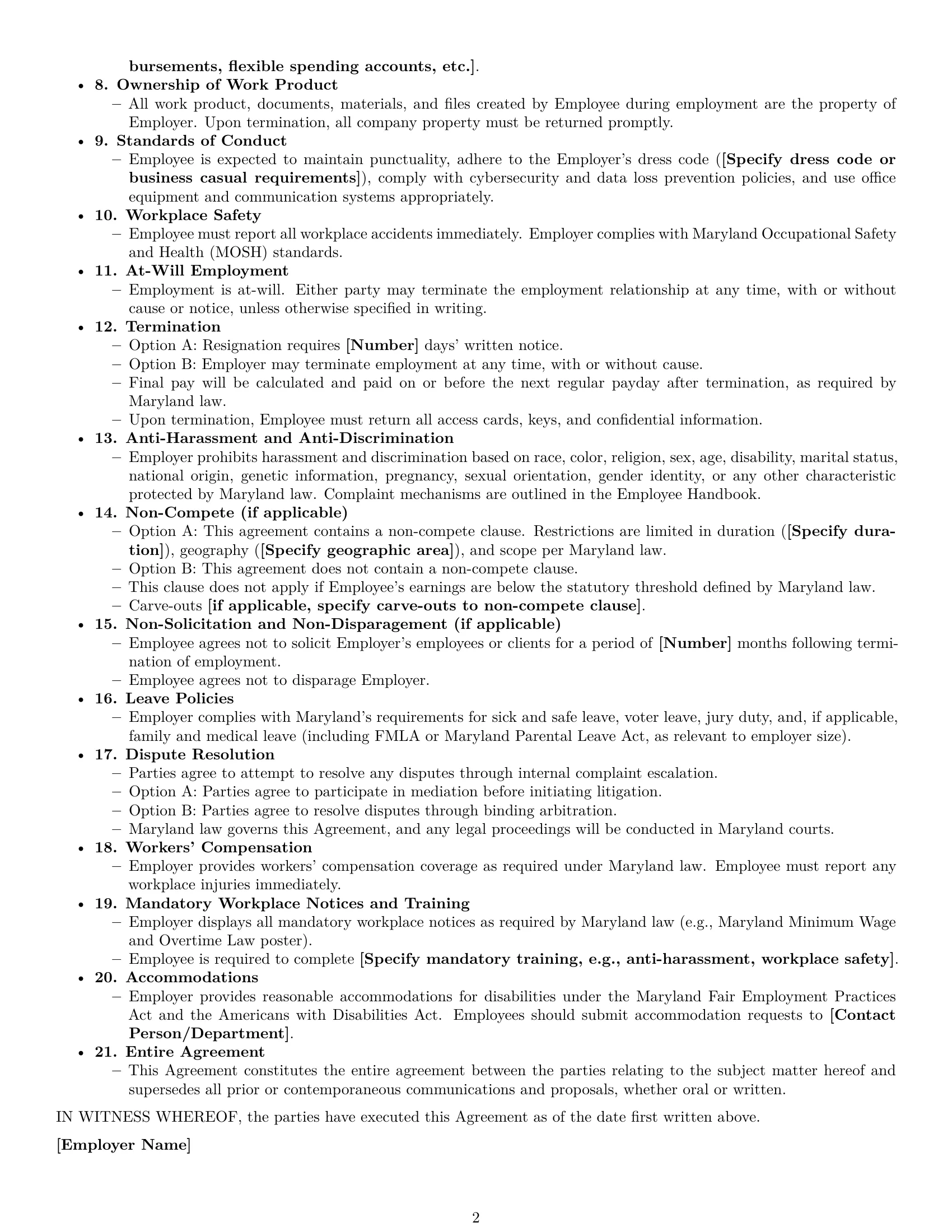 Preview page 2 of Free Maryland office assistant employment contract template