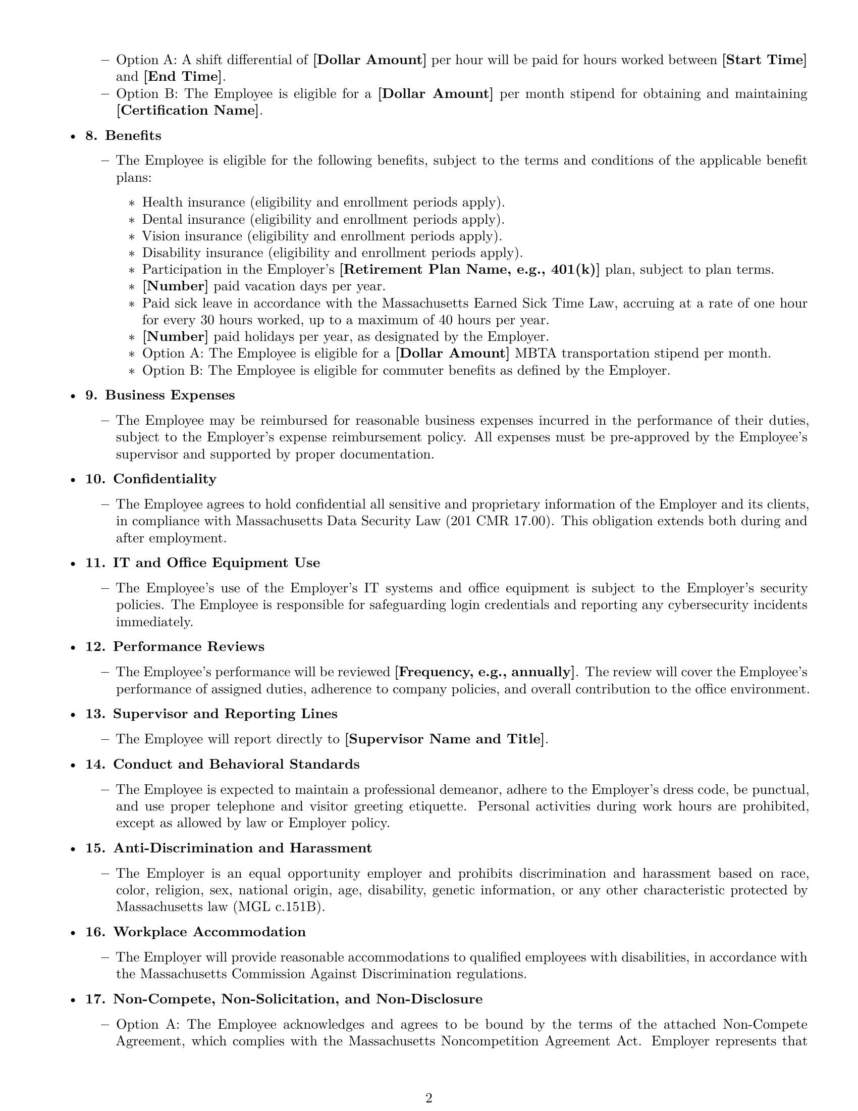 Preview page 2 of Free Massachusetts office assistant employment contract template