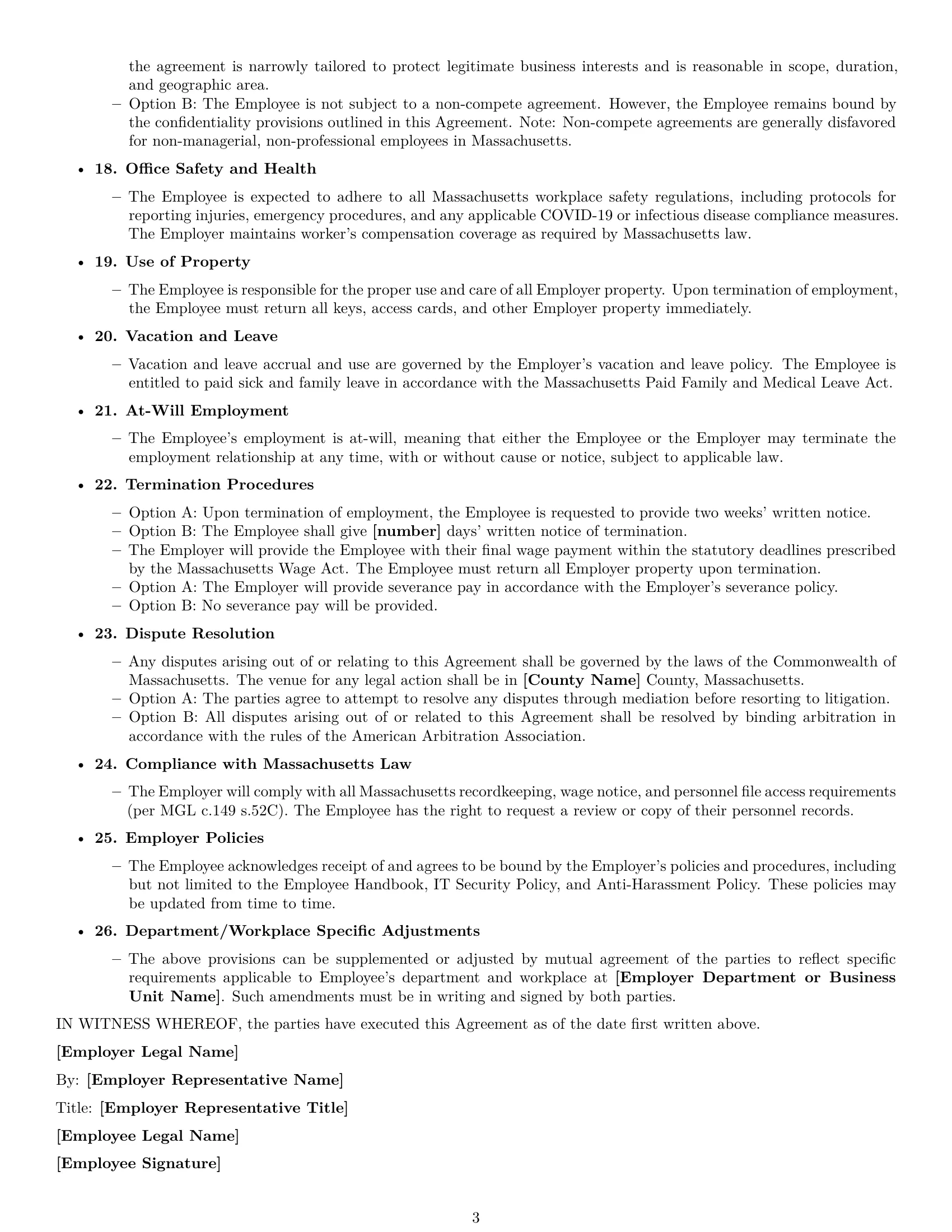 Preview page 3 of Free Massachusetts office assistant employment contract template