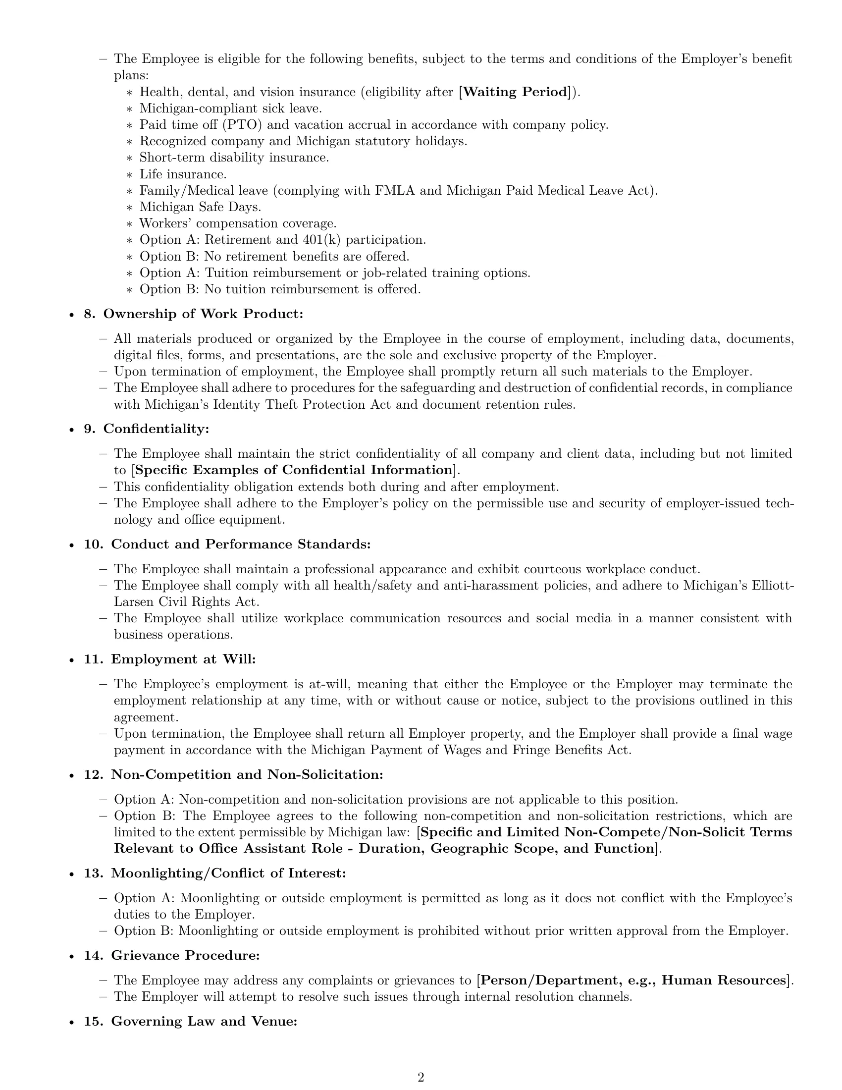 Preview page 2 of Free Michigan office assistant employment contract template