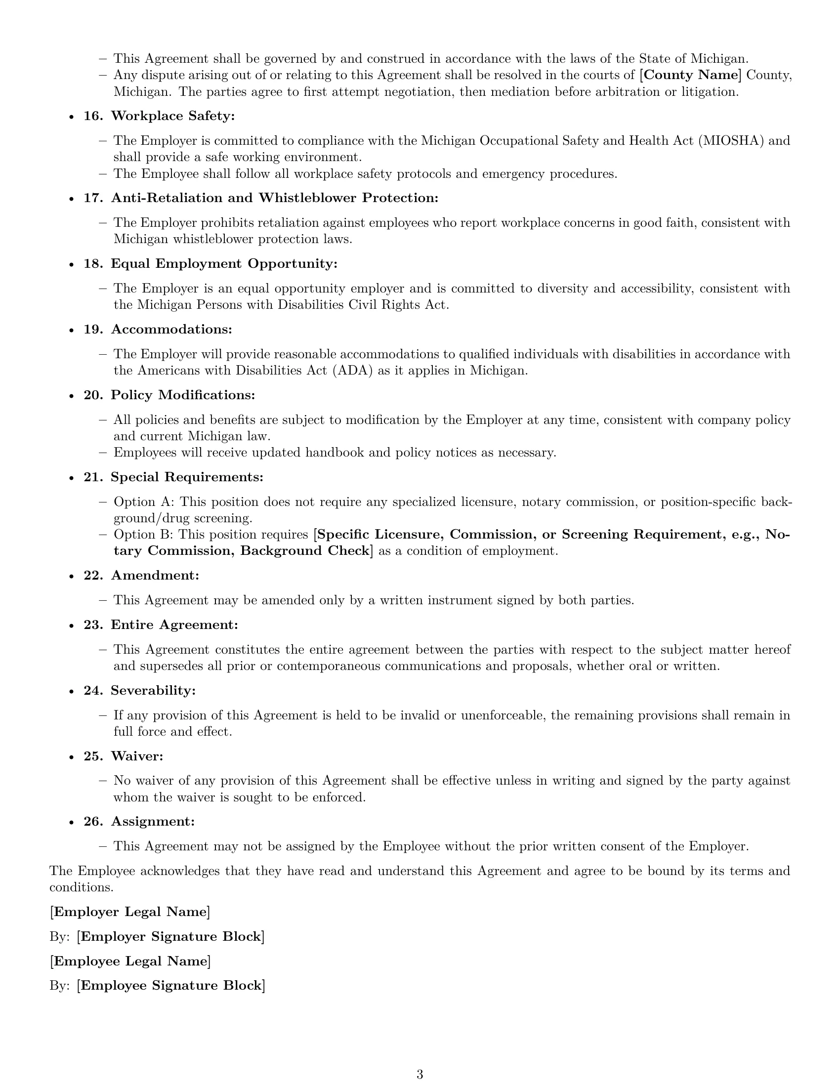 Preview page 3 of Free Michigan office assistant employment contract template