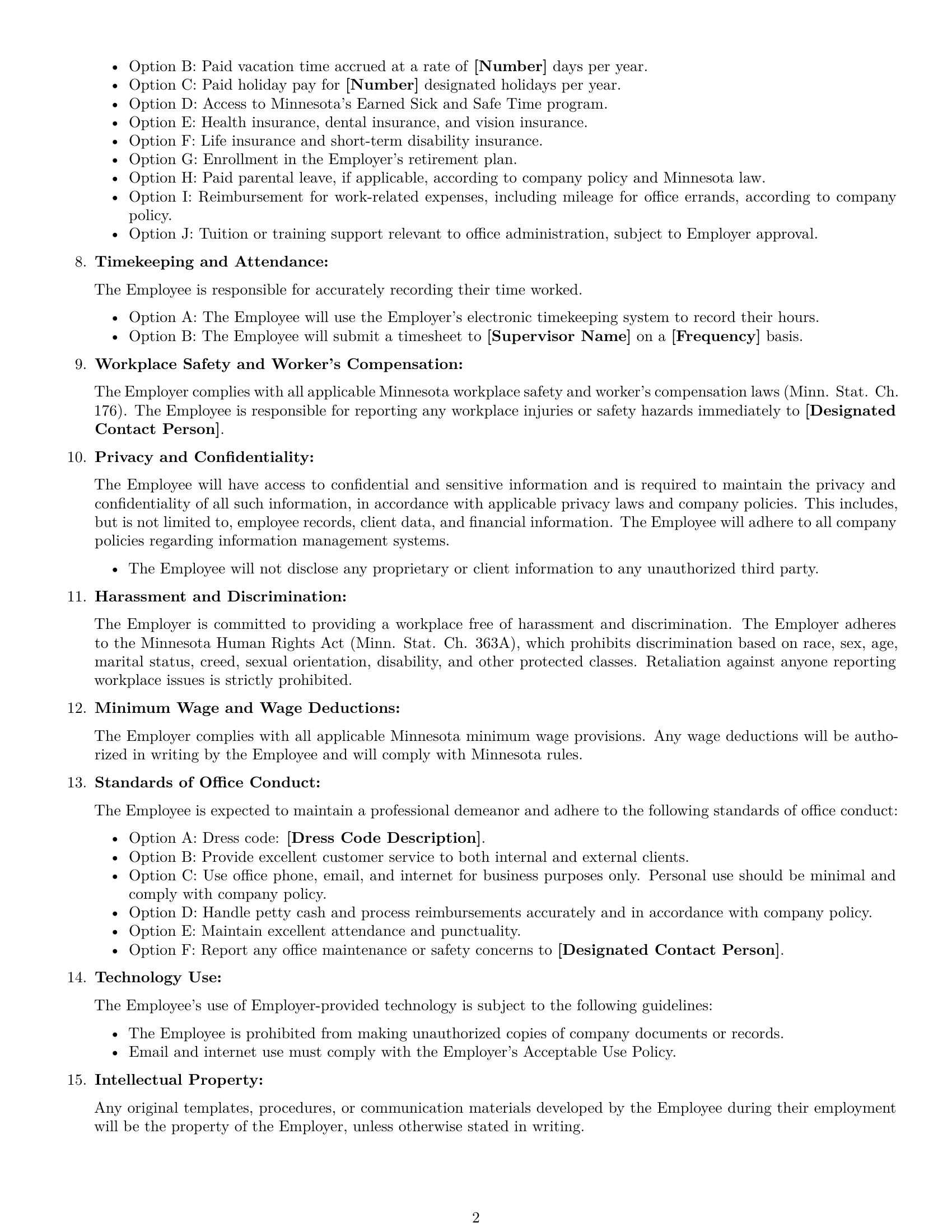 Preview page 2 of Free Minnesota office assistant employment contract template