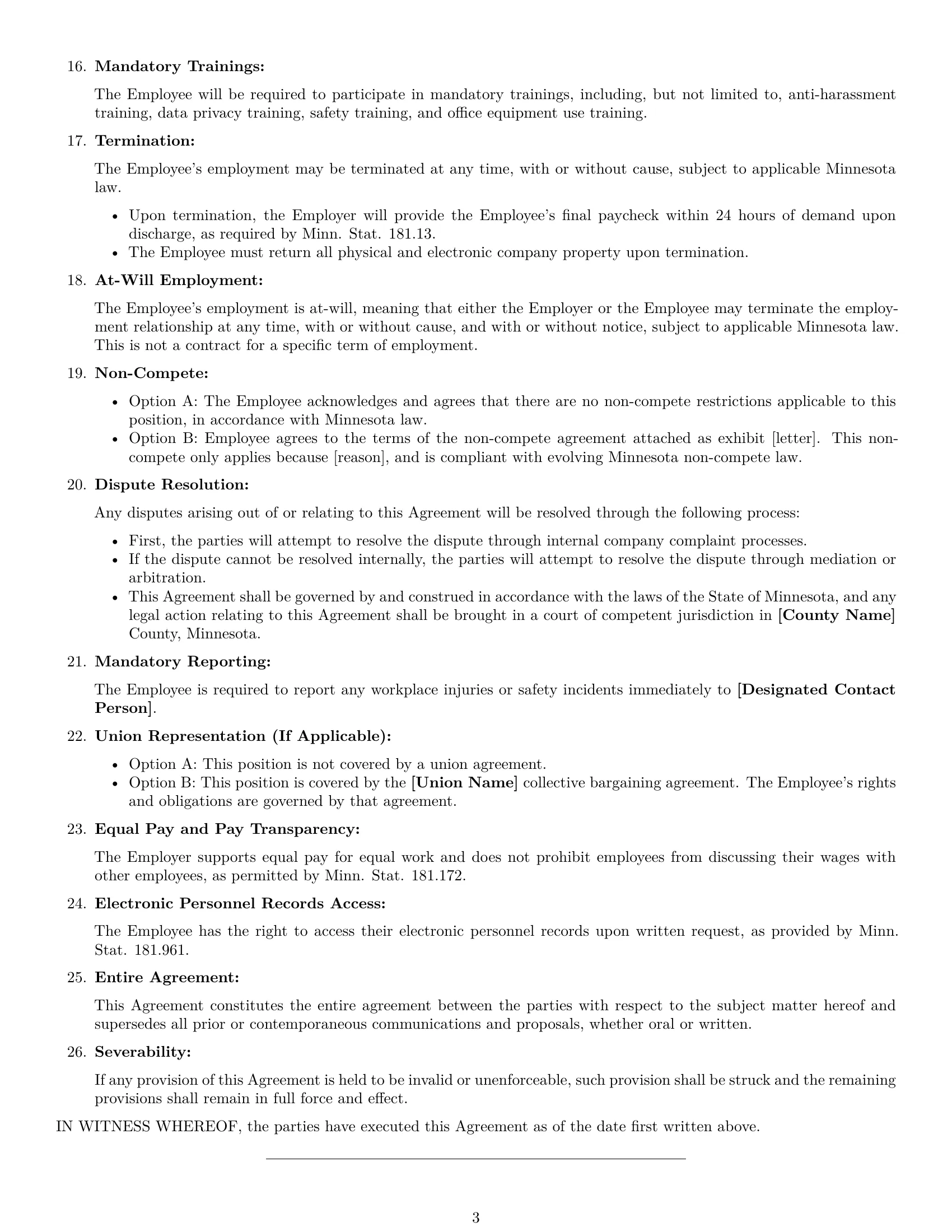 Preview page 3 of Free Minnesota office assistant employment contract template