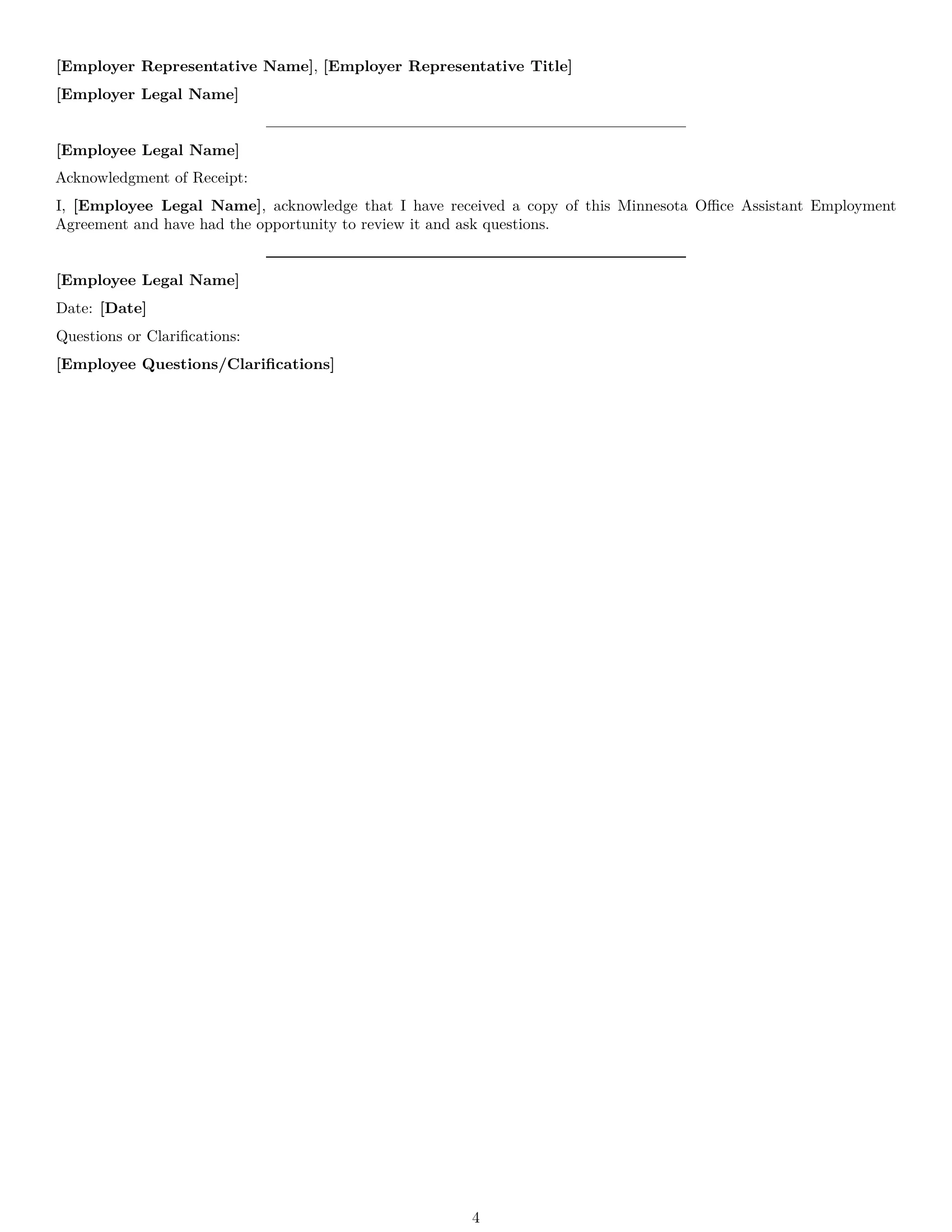 Preview page 4 of Free Minnesota office assistant employment contract template