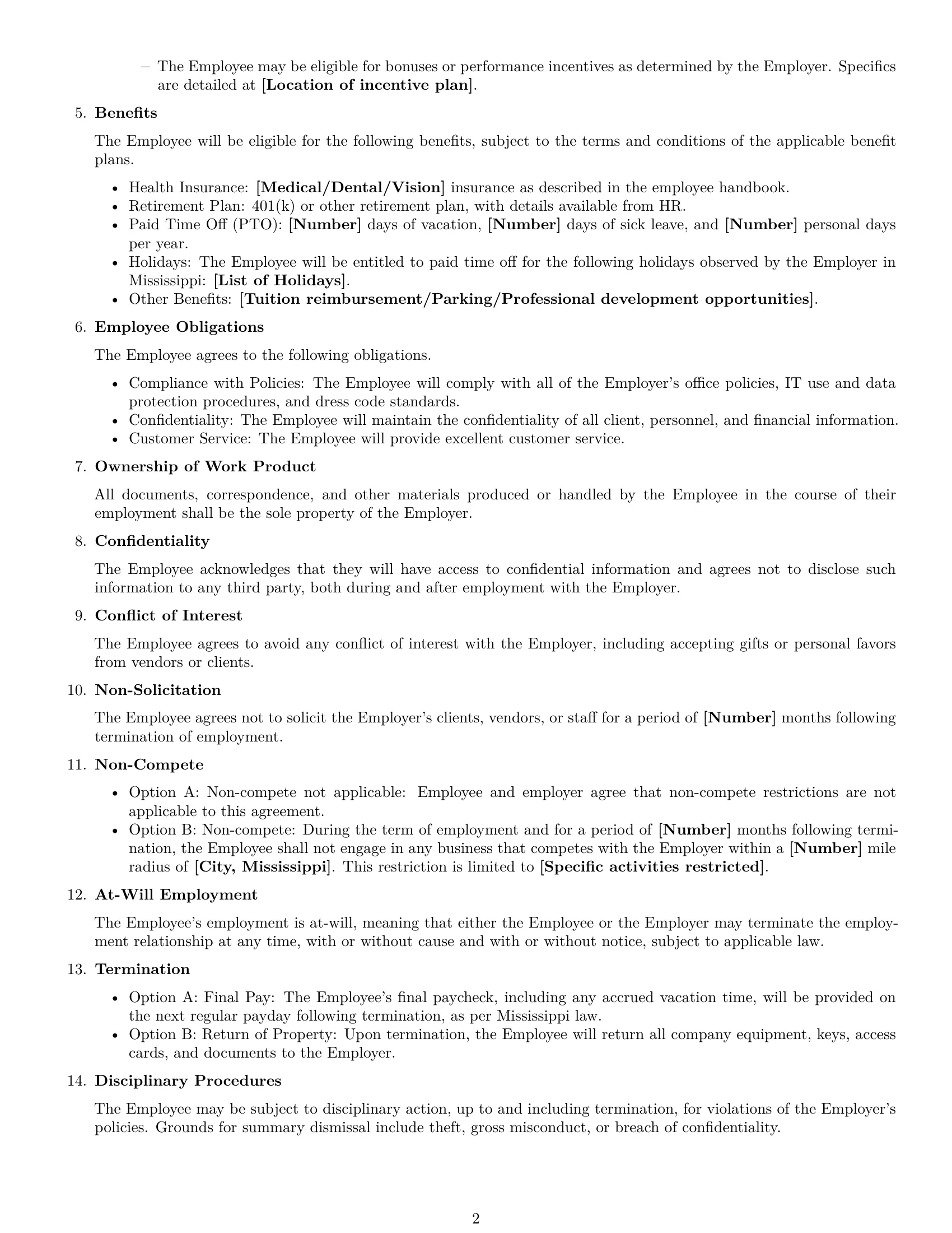 Preview page 2 of Free Mississippi office assistant employment contract template