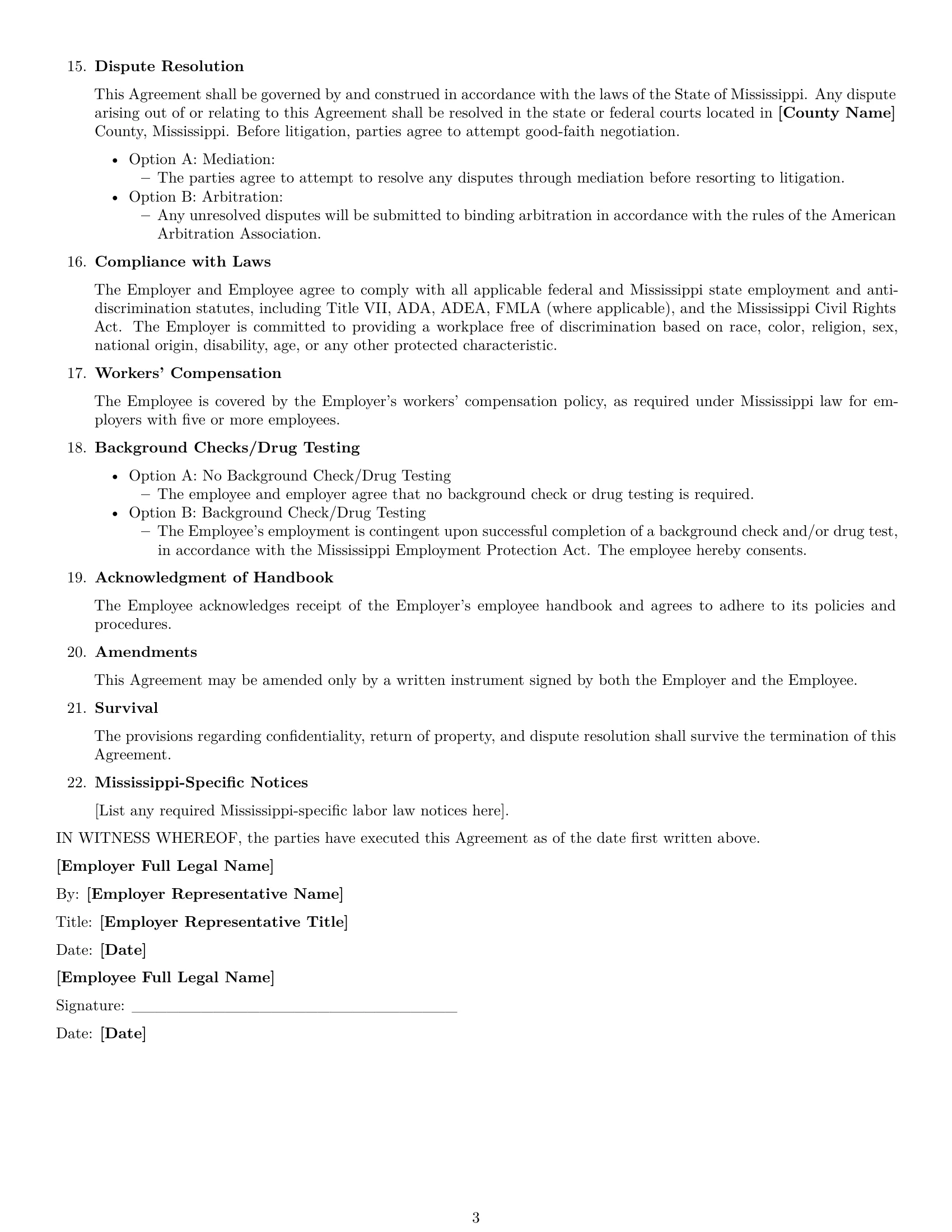 Preview page 3 of Free Mississippi office assistant employment contract template