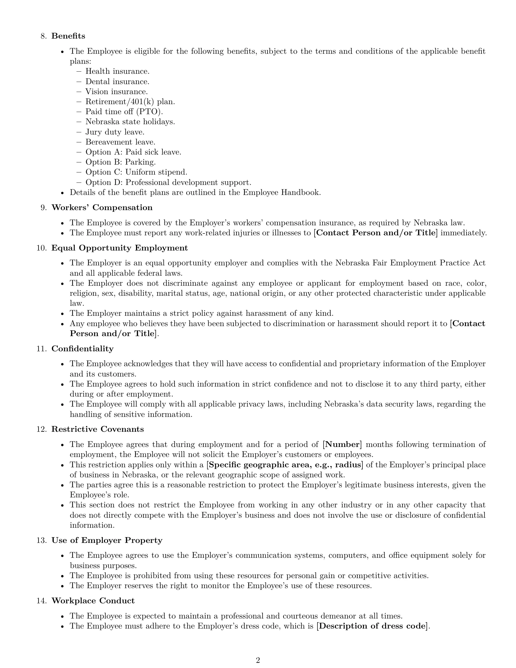 Preview page 2 of Free Nebraska office assistant employment contract template