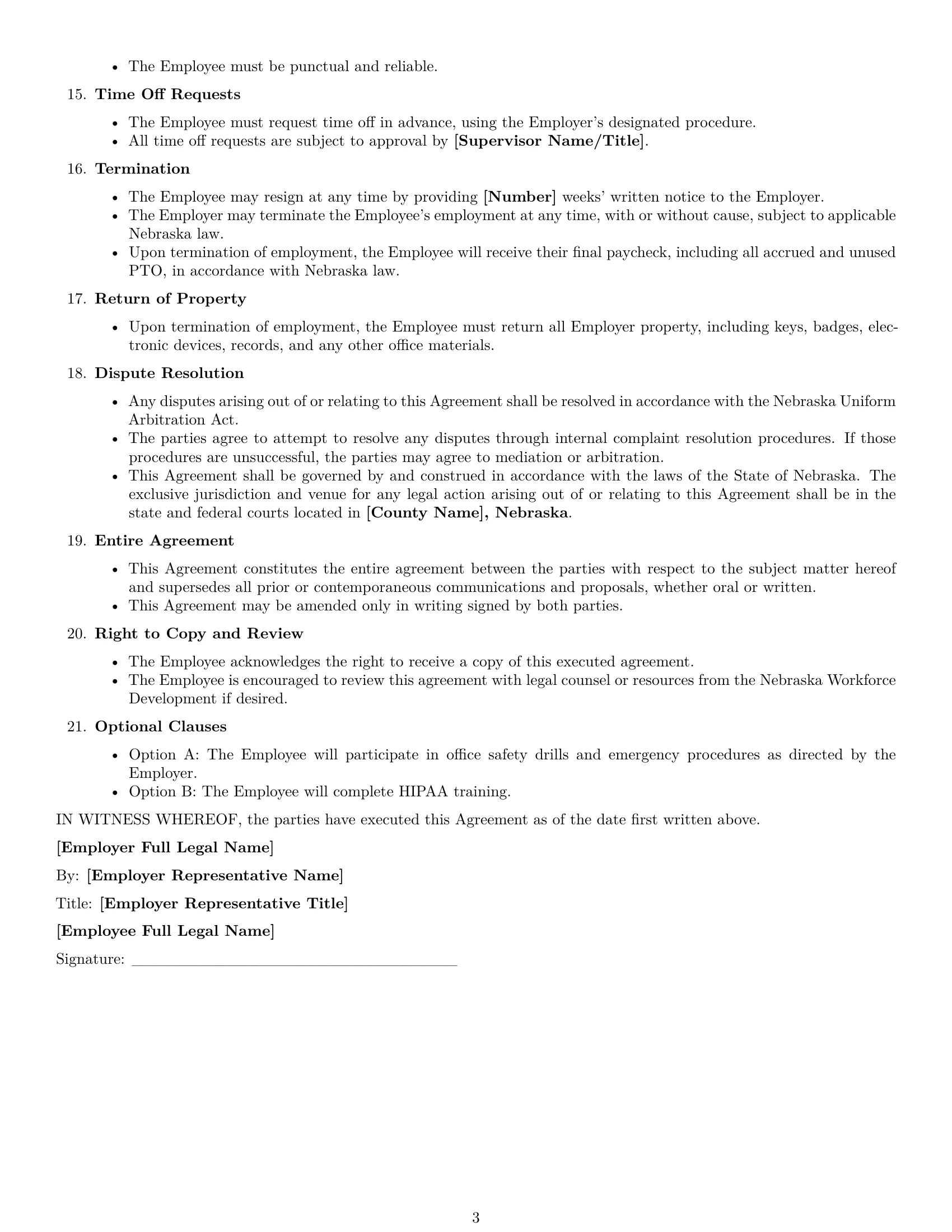 Preview page 3 of Free Nebraska office assistant employment contract template