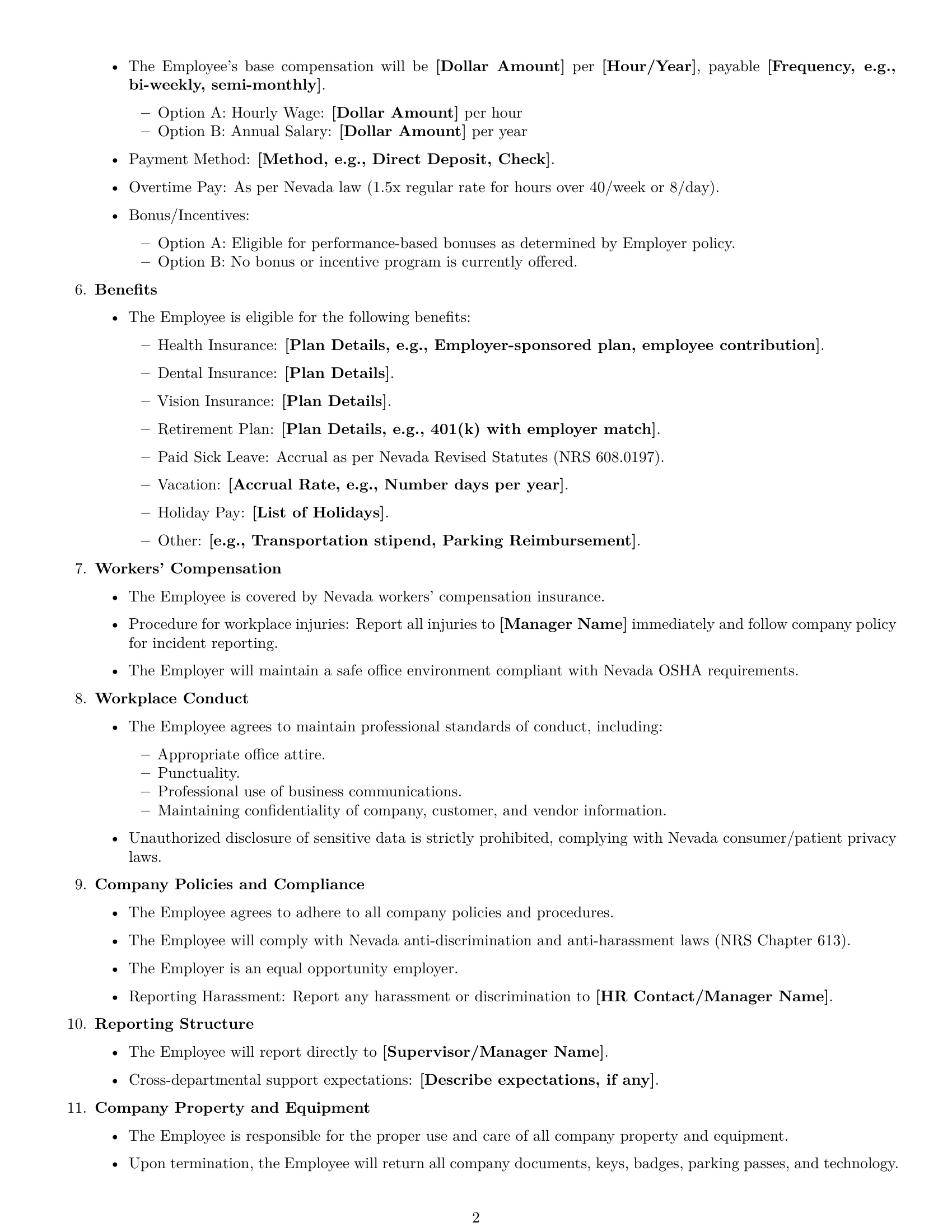 Preview page 2 of Free Nevada office assistant employment contract template