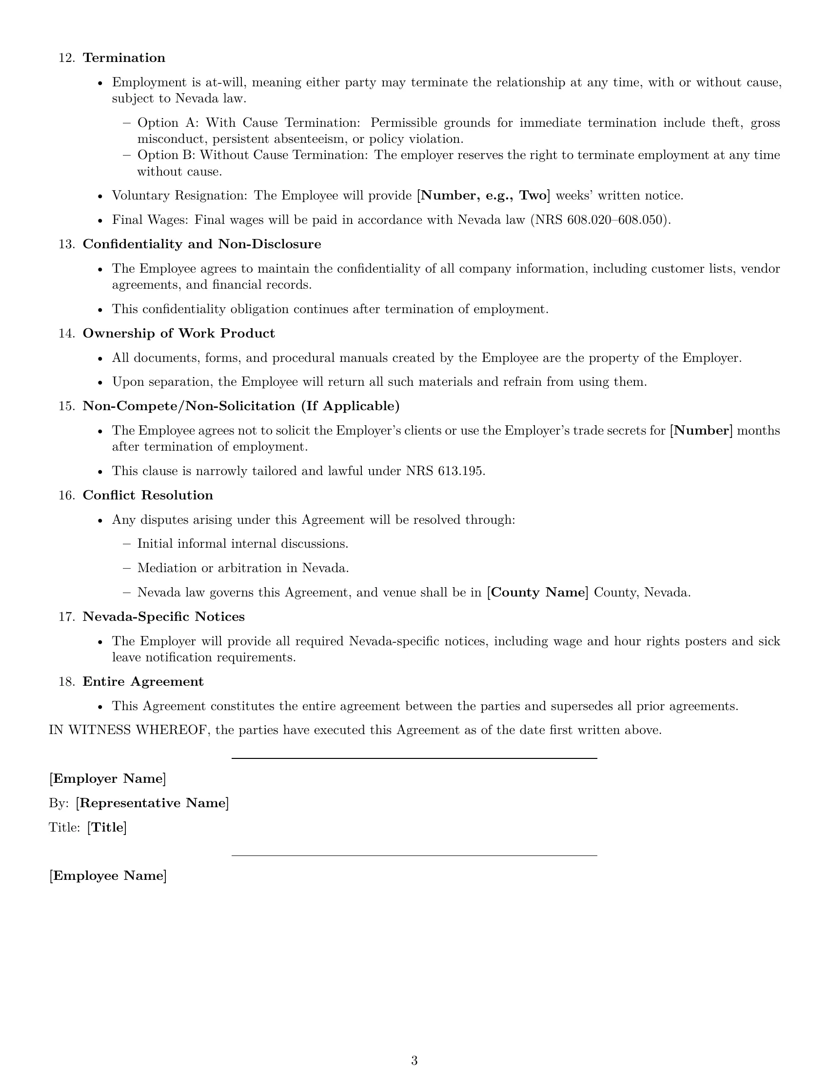 Preview page 3 of Free Nevada office assistant employment contract template