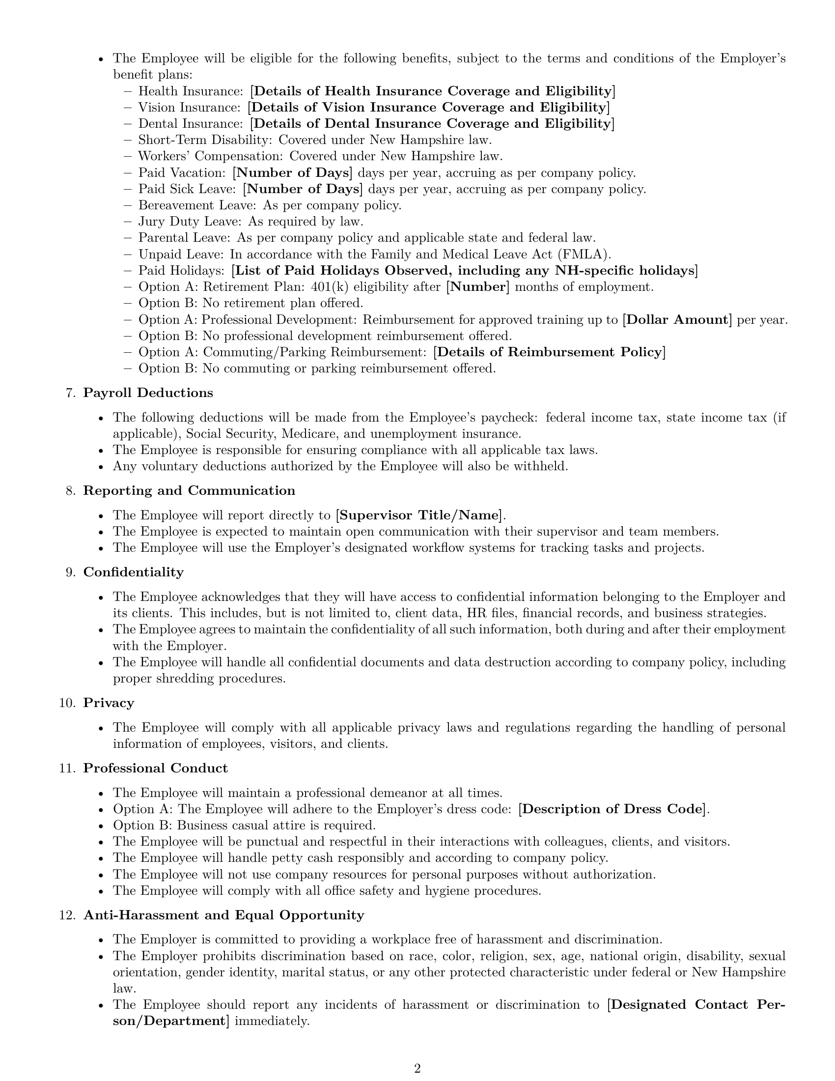 Preview page 2 of Free New Hampshire office assistant employment contract template