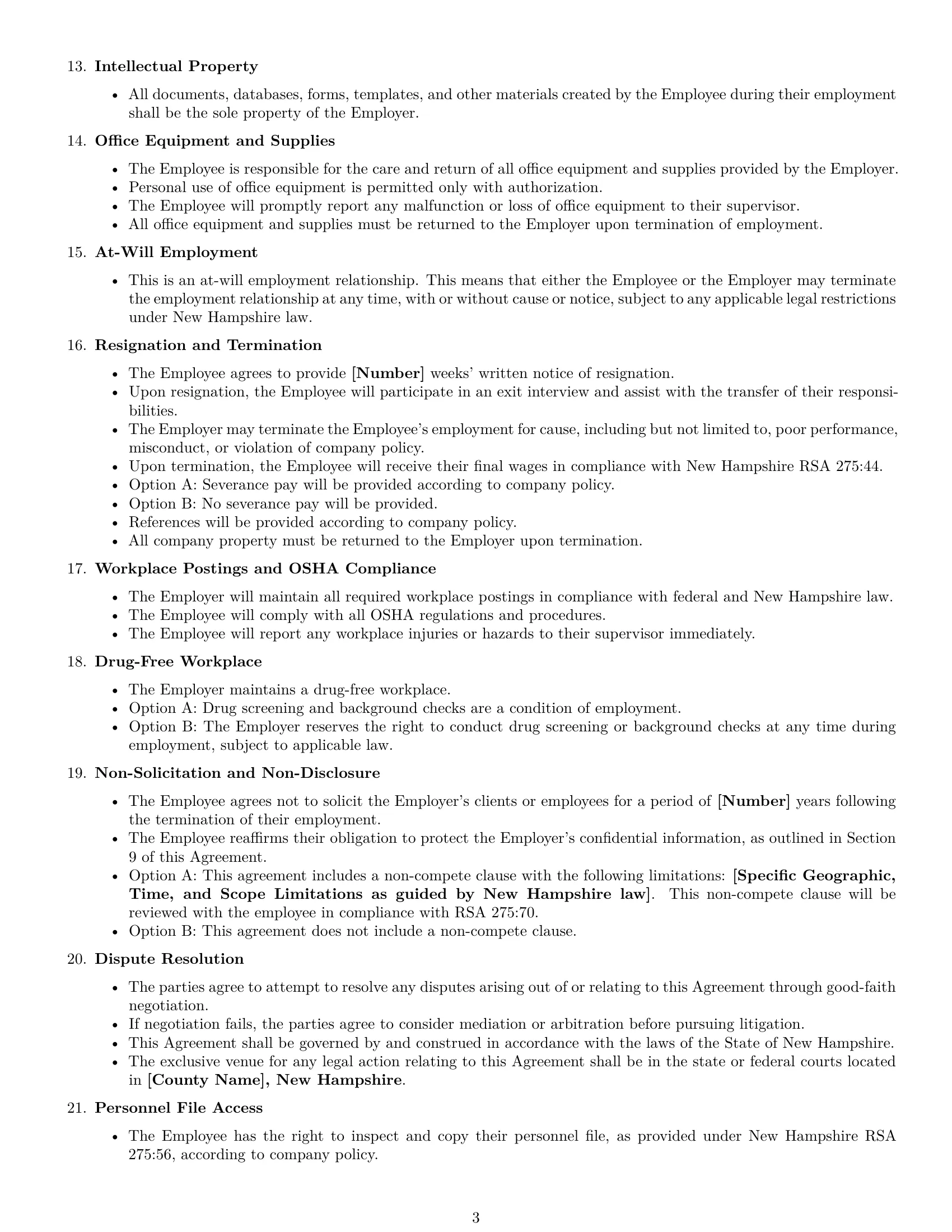 Preview page 3 of Free New Hampshire office assistant employment contract template