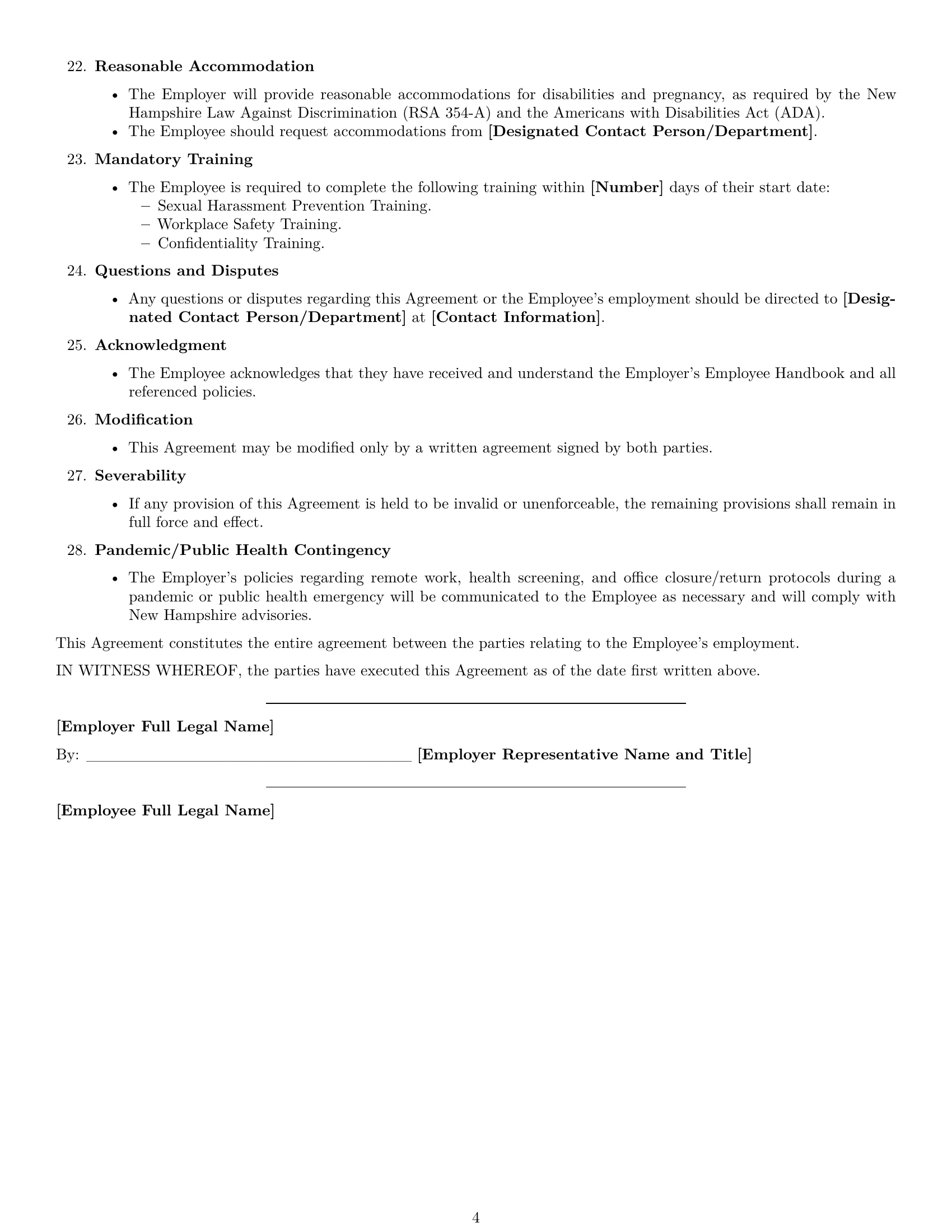 Preview page 4 of Free New Hampshire office assistant employment contract template