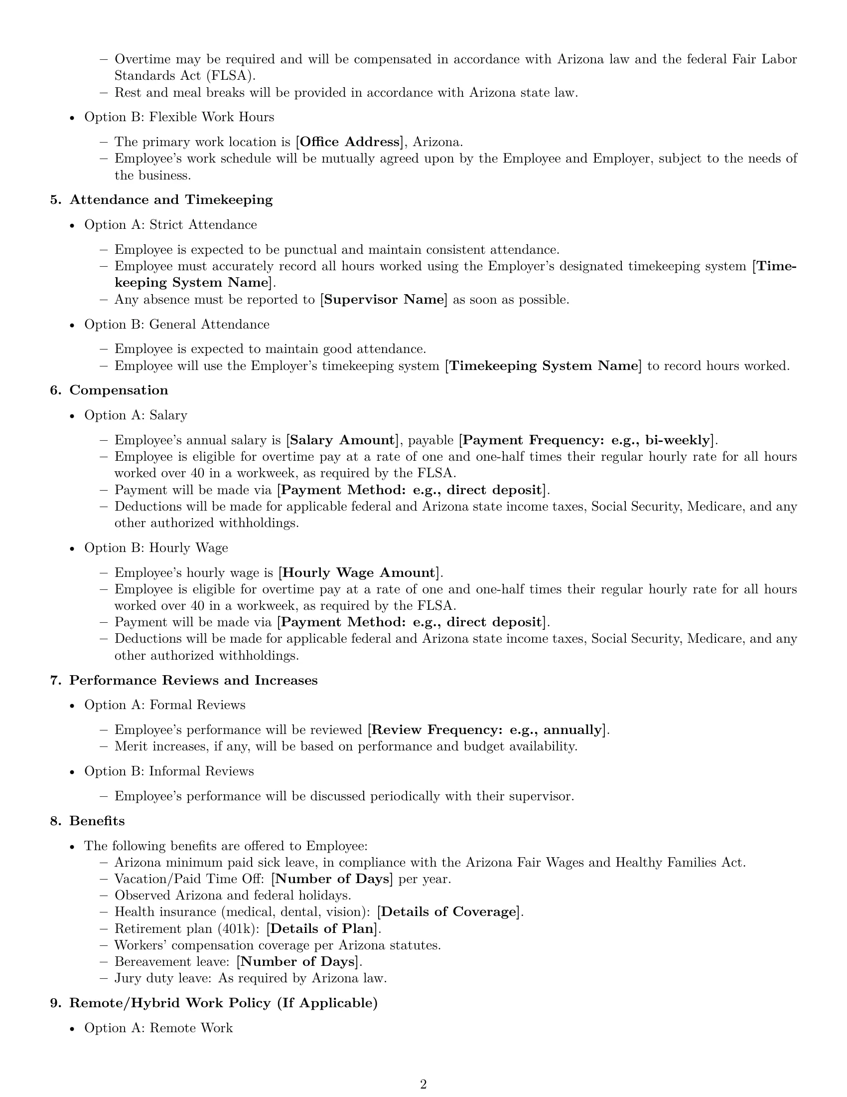 Preview page 2 of Free Arizona office assistant employment contract template