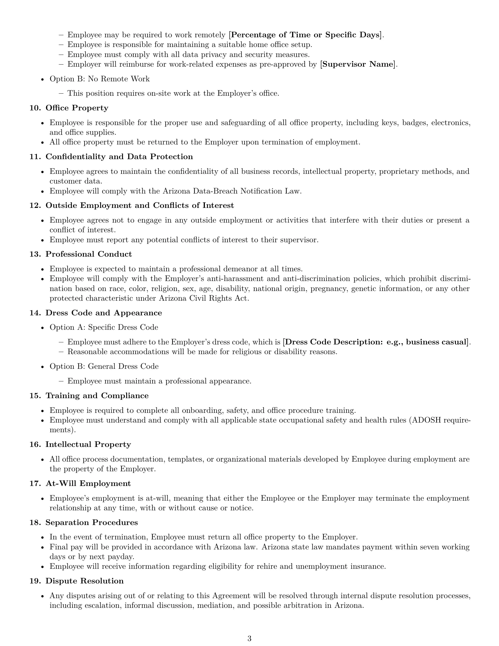 Preview page 3 of Free Arizona office assistant employment contract template