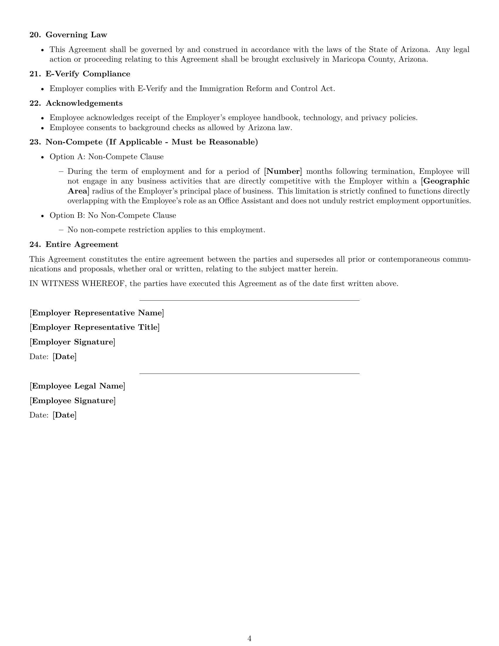 Preview page 4 of Free Arizona office assistant employment contract template
