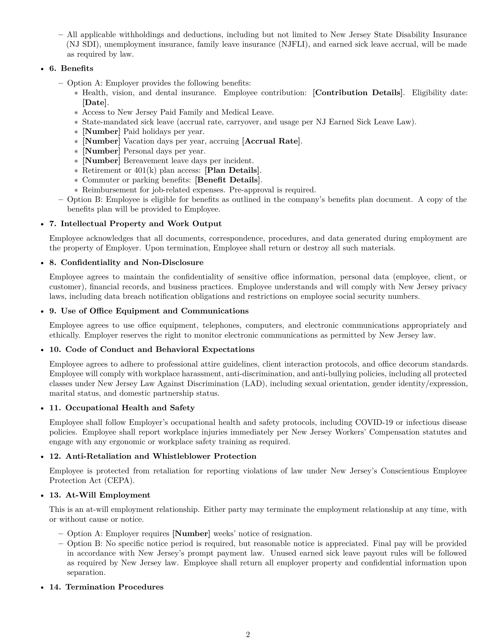 Preview page 2 of Free New Jersey office assistant employment contract template