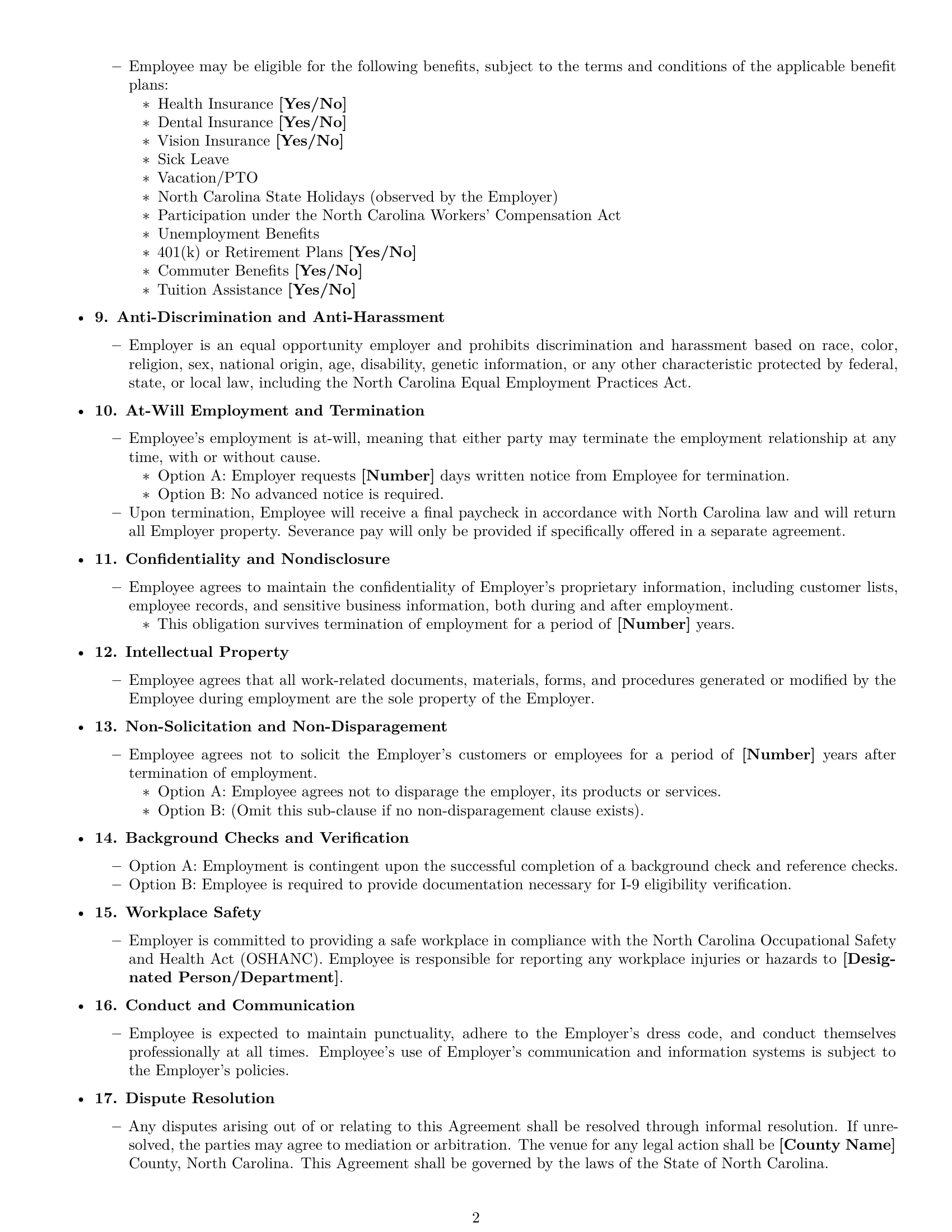 Preview page 2 of Free North Carolina office assistant employment contract template